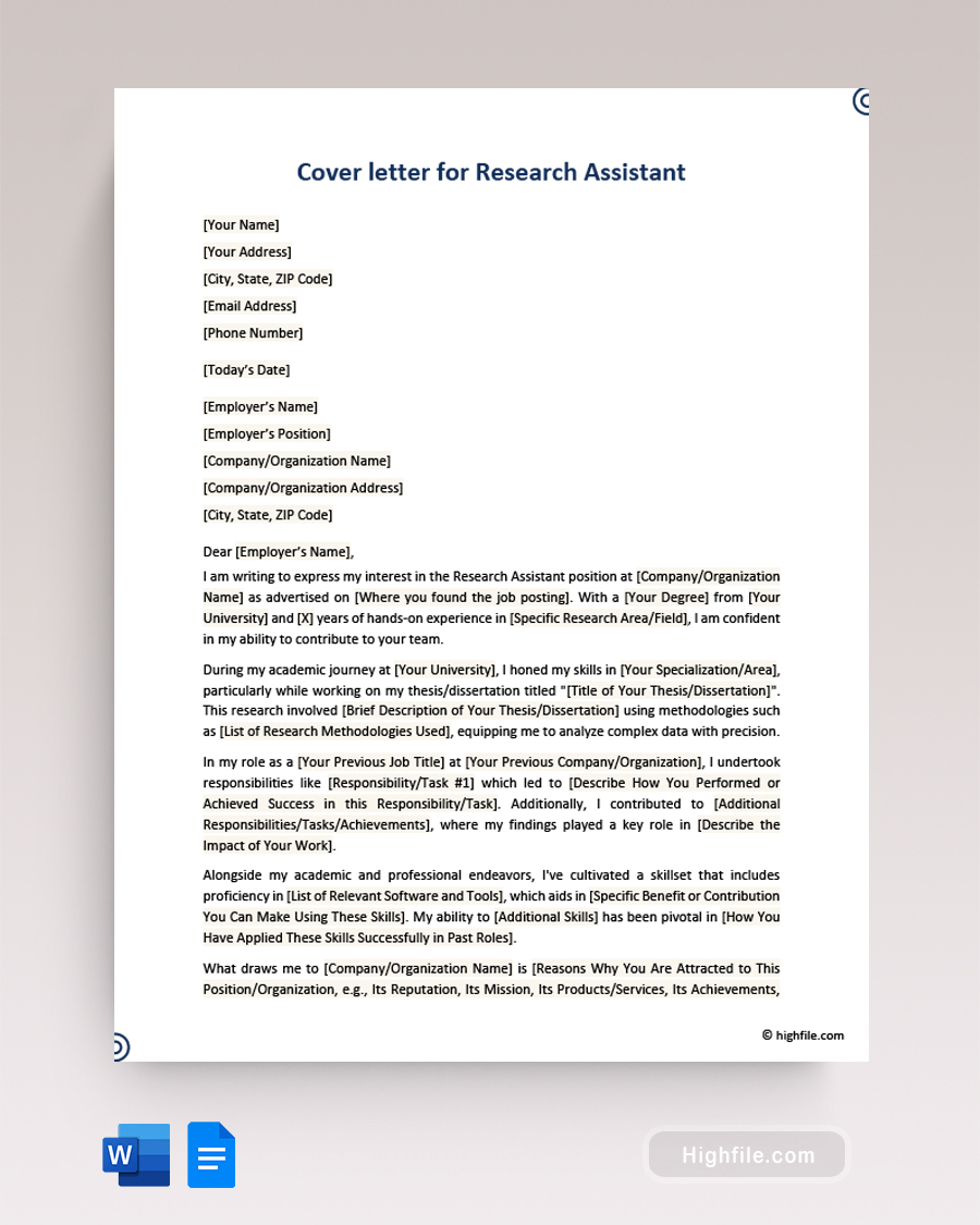 cover letter for summer research assistant