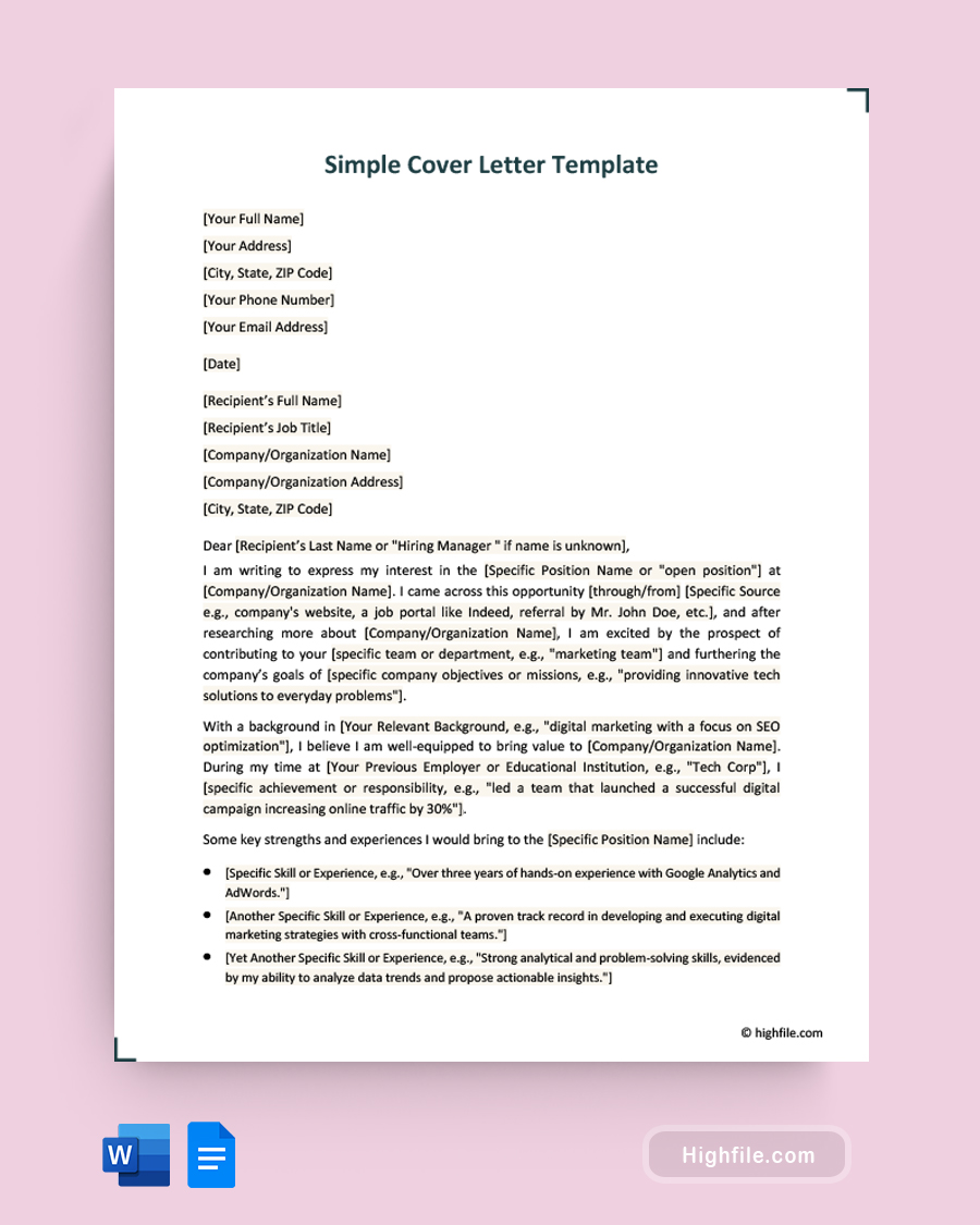 cover letter template content