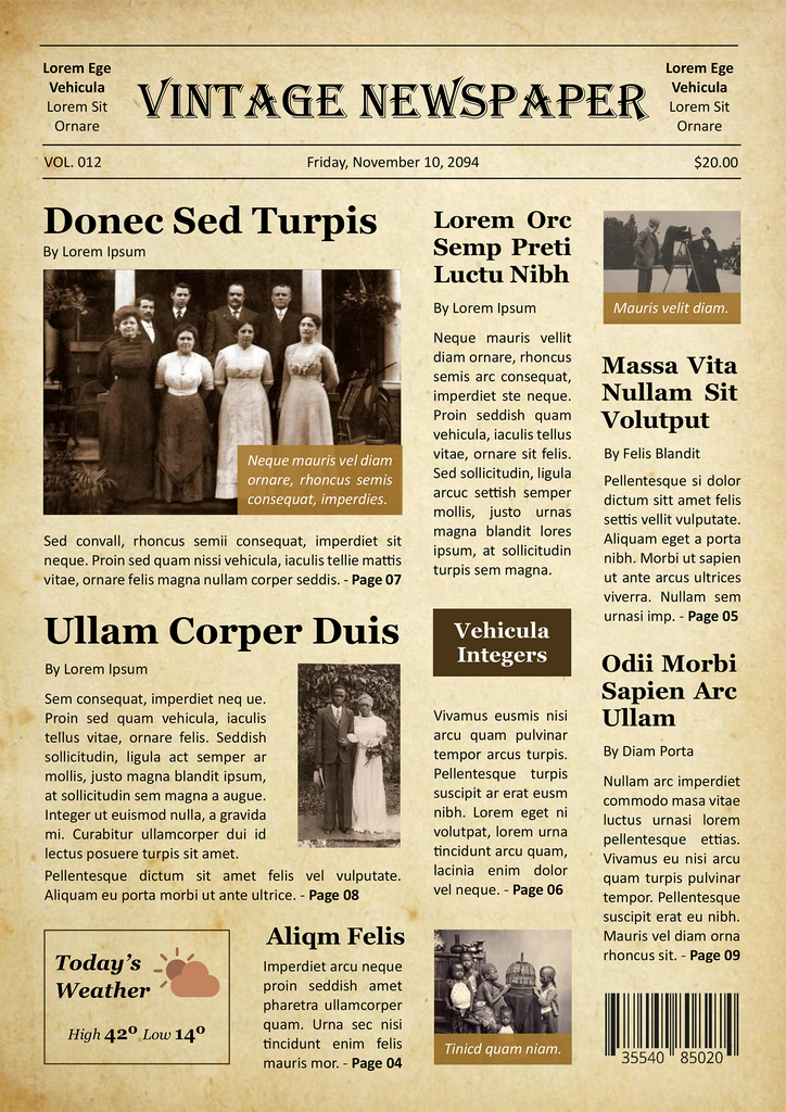 Beige Front Page Newspaper Template - Word | Google Docs - Highfile
