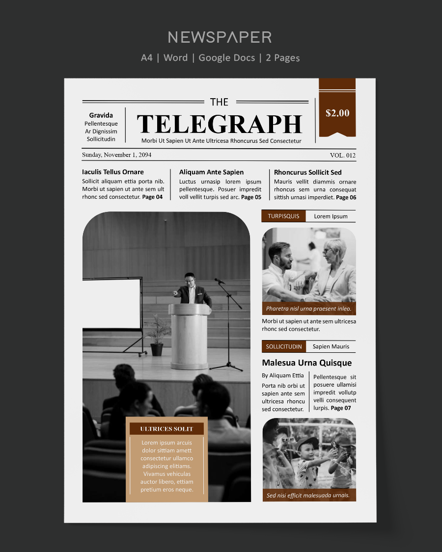 Brown Newspaper Front Page Template - Word, Google Docs