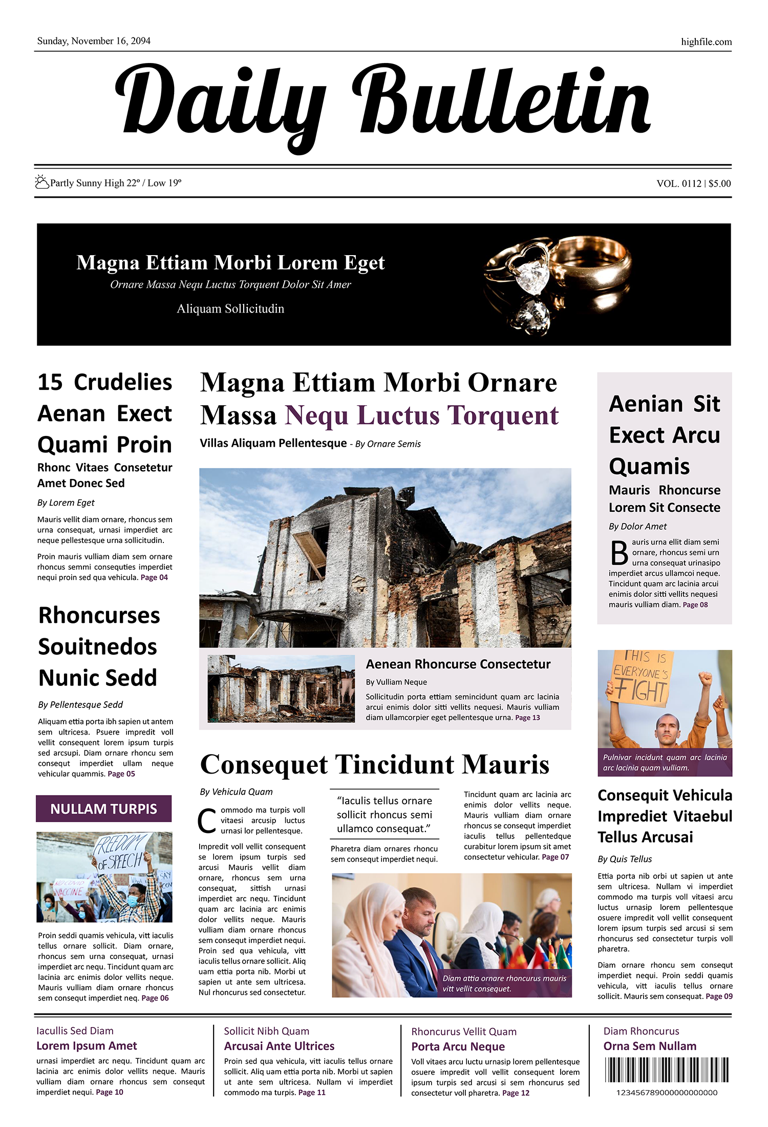 Classic Broadsheet Newspaper Front Page Template - Page 01
