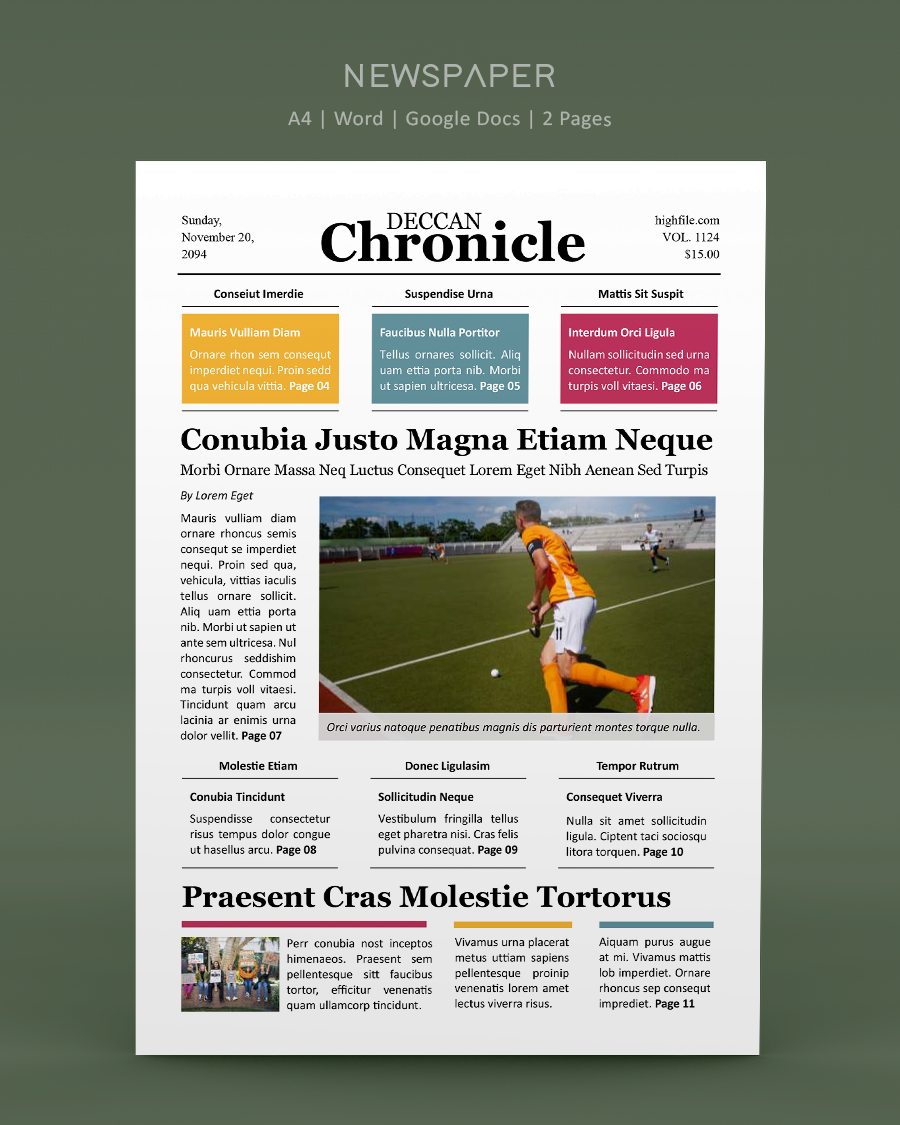 Colorful Newspaper Front Page Template - Word, Google Docs