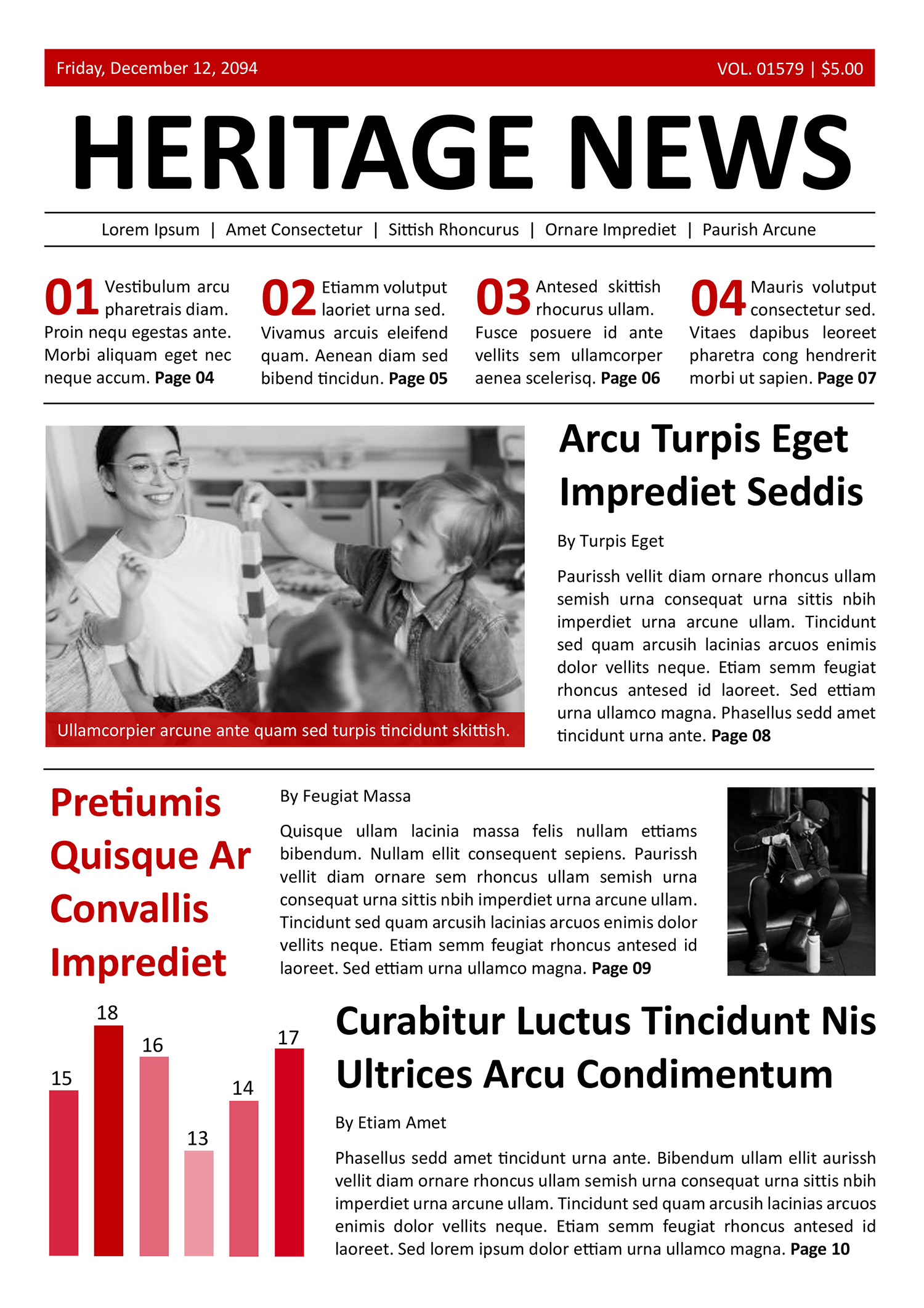 Minimal Red Newspaper Front Page Template - Page 01