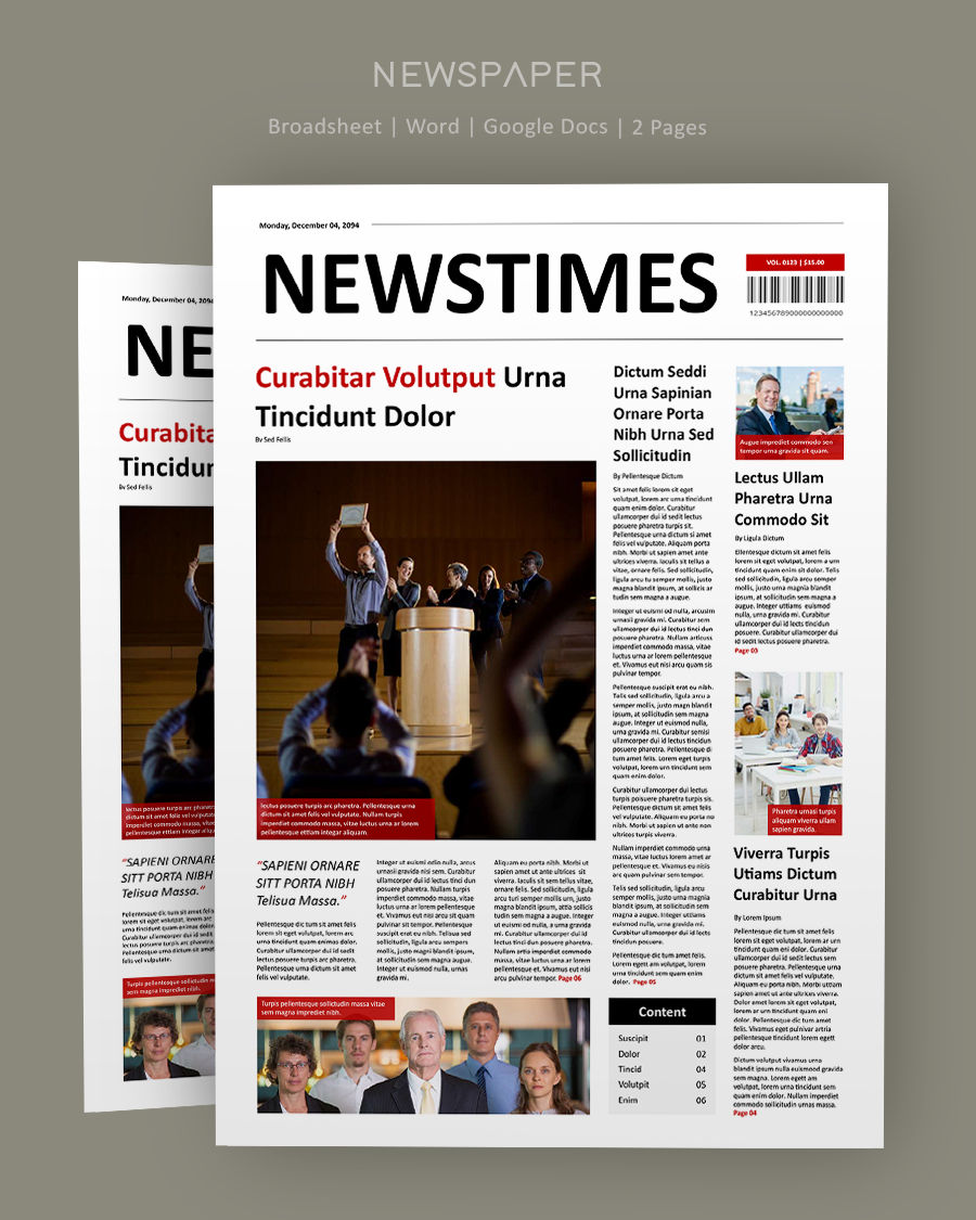 Professional Newspaper Front Page Template - Word, Google Docs