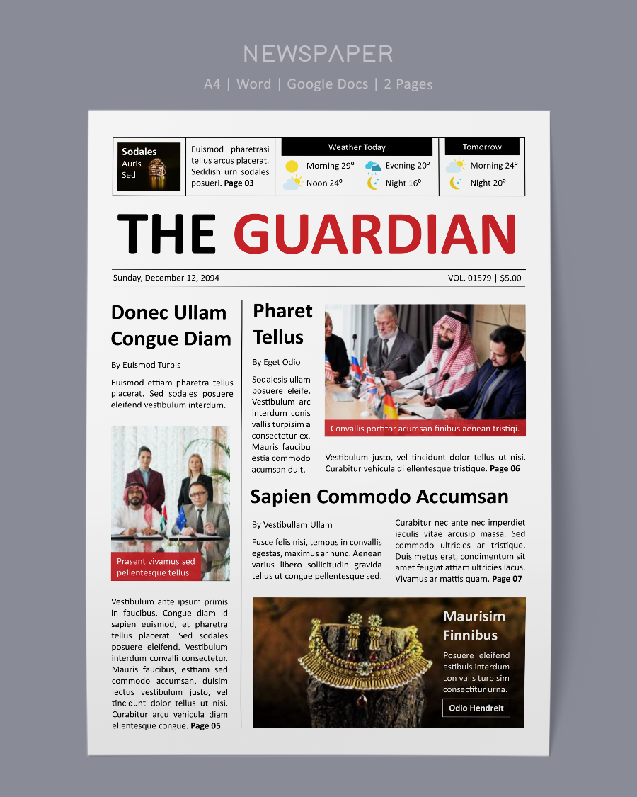 Red Newspaper Front Page Template - Word, Google Docs