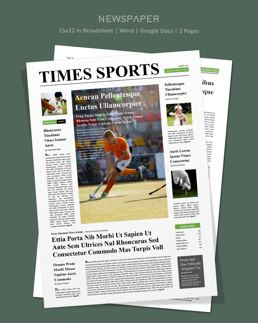 Sports Newspaper Front Page Template - Word, Google Docs