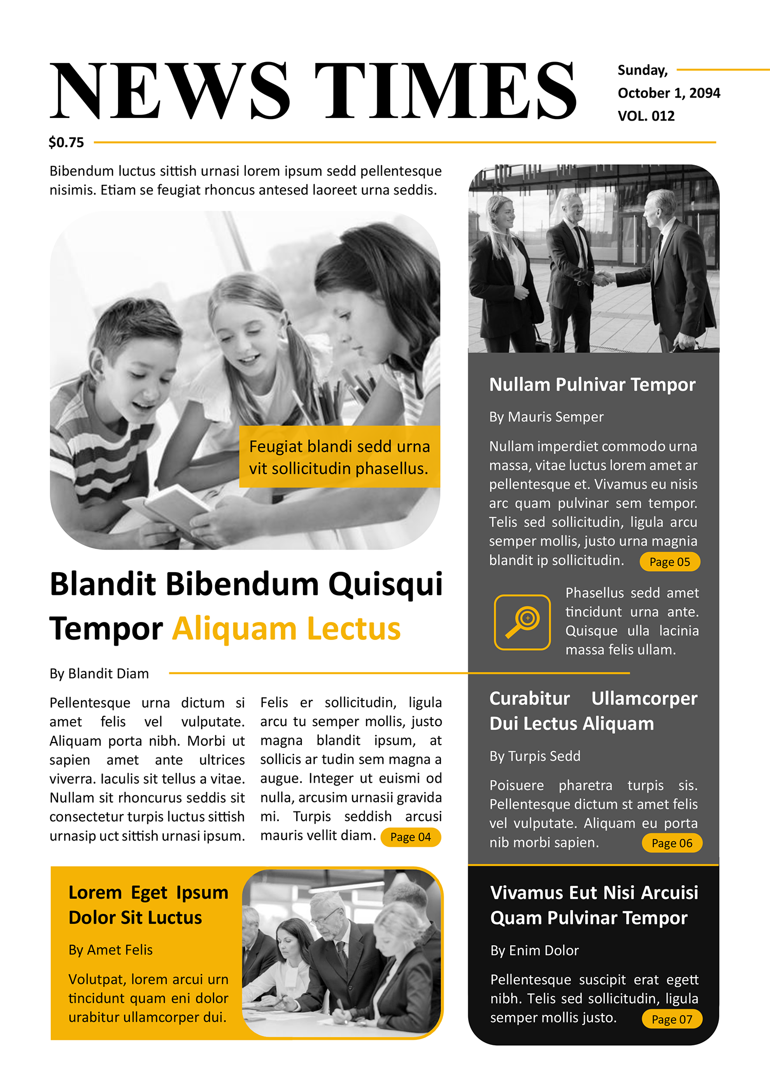 Yellow and Black Newspaper Front Page Template - Page 01