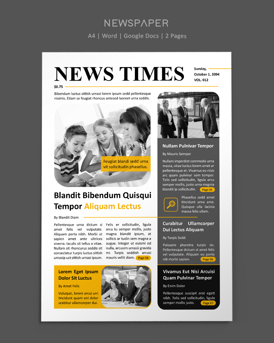 Yellow and Black Newspaper Front Page Template - Word, Google Docs