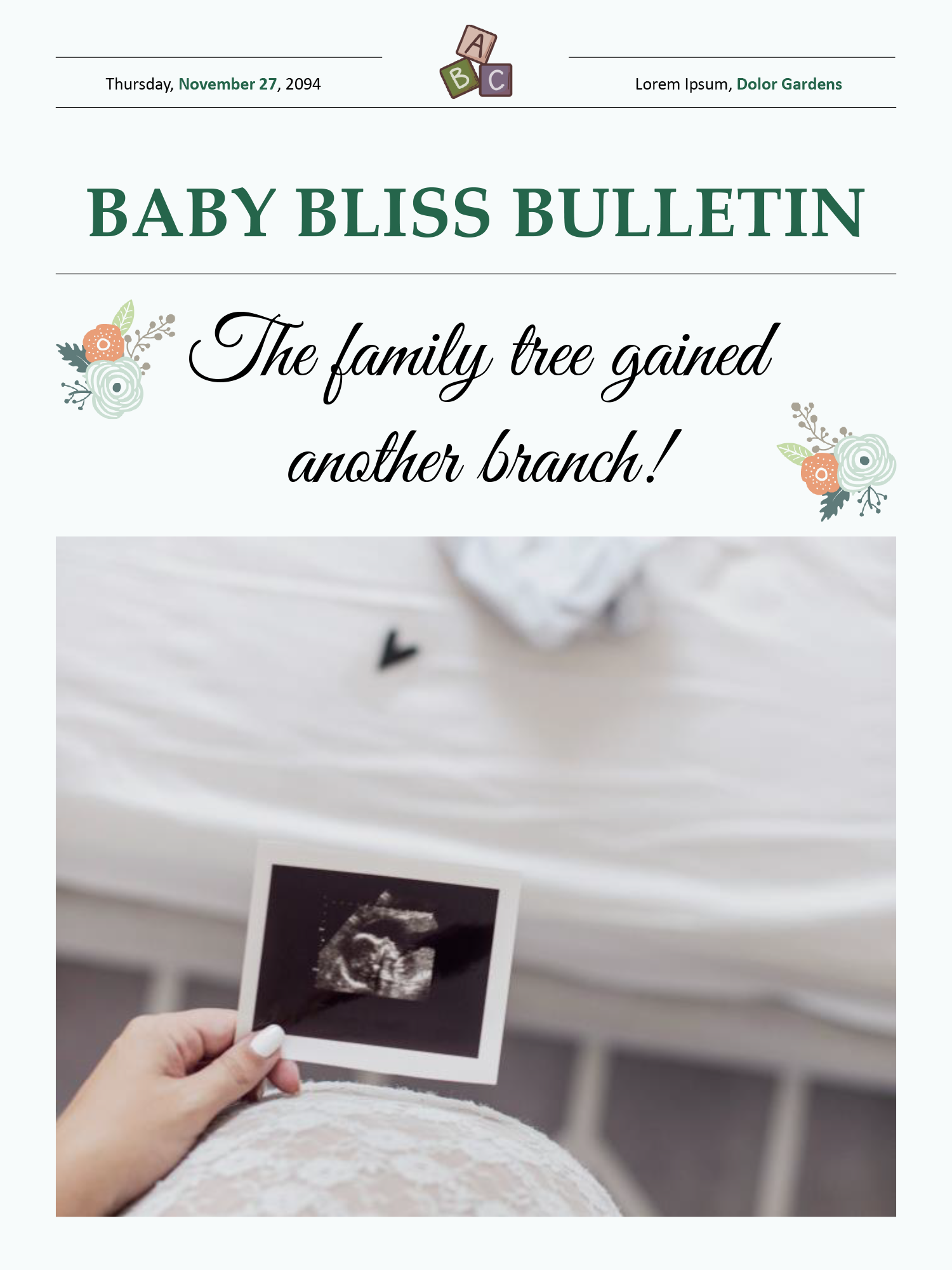 A3 Newspaper Pregnancy Announcement Template - Front Page