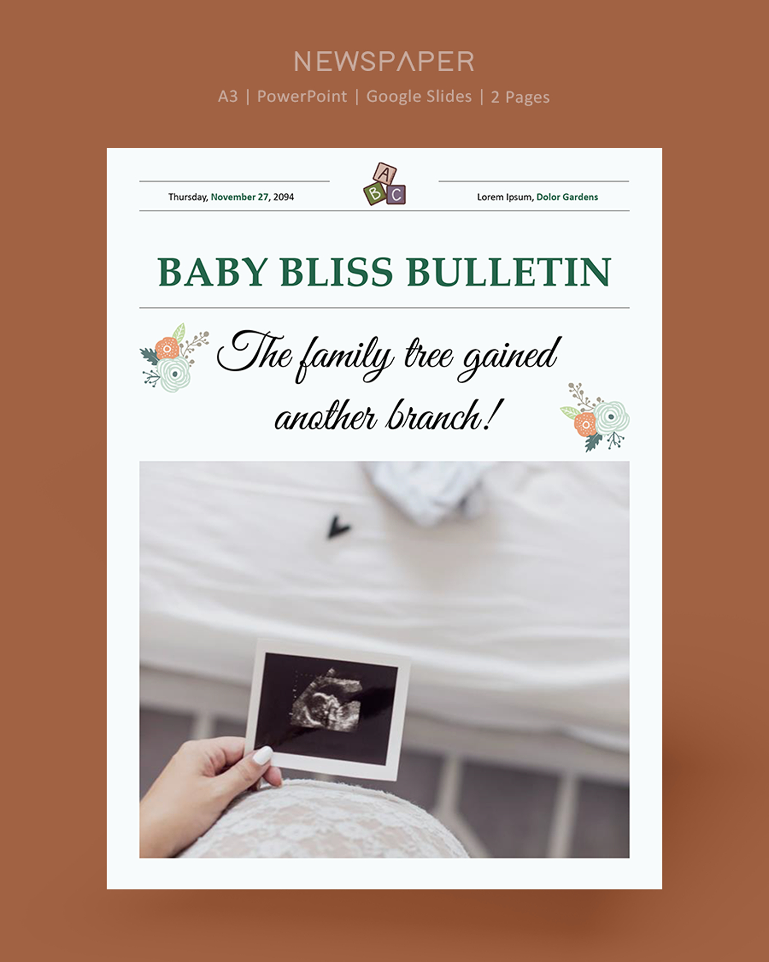 A3 Newspaper Pregnancy Announcement Template - PowerPoint, Google Slides