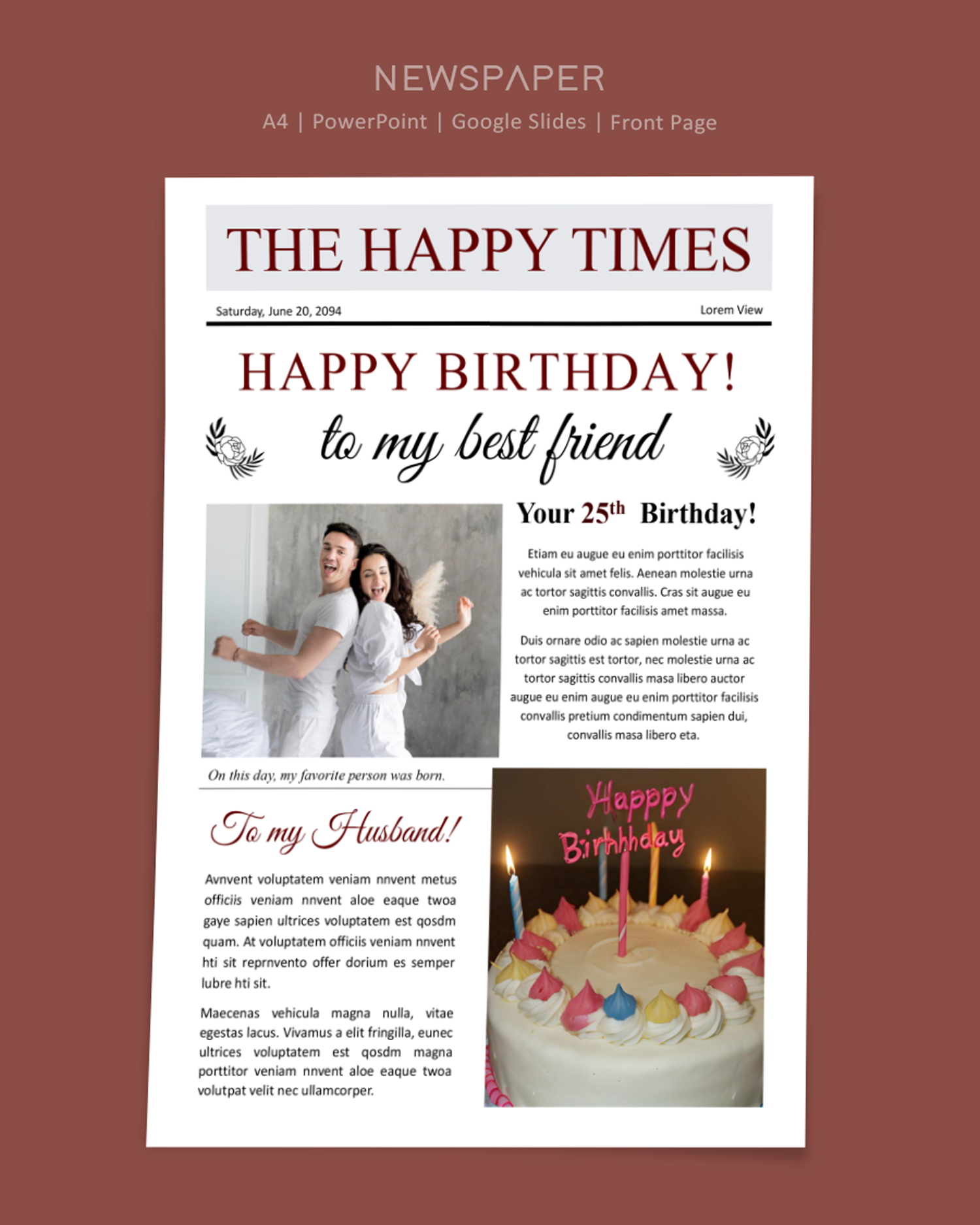 Birthday Newspaper Post for Florists - PowerPoint, Google Slides