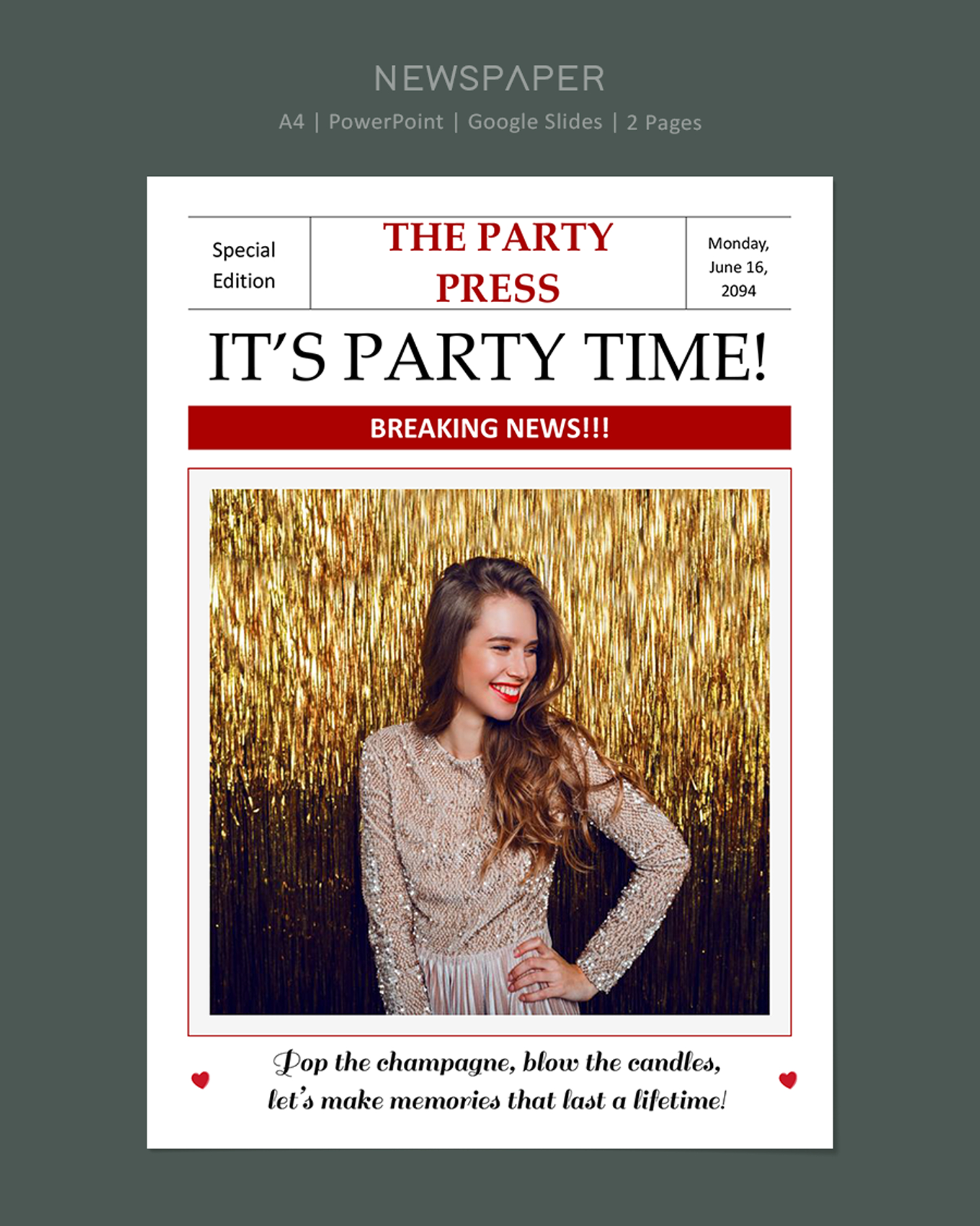 Birthday Party Invitation Newspaper Template - PowerPoint, Google Slides