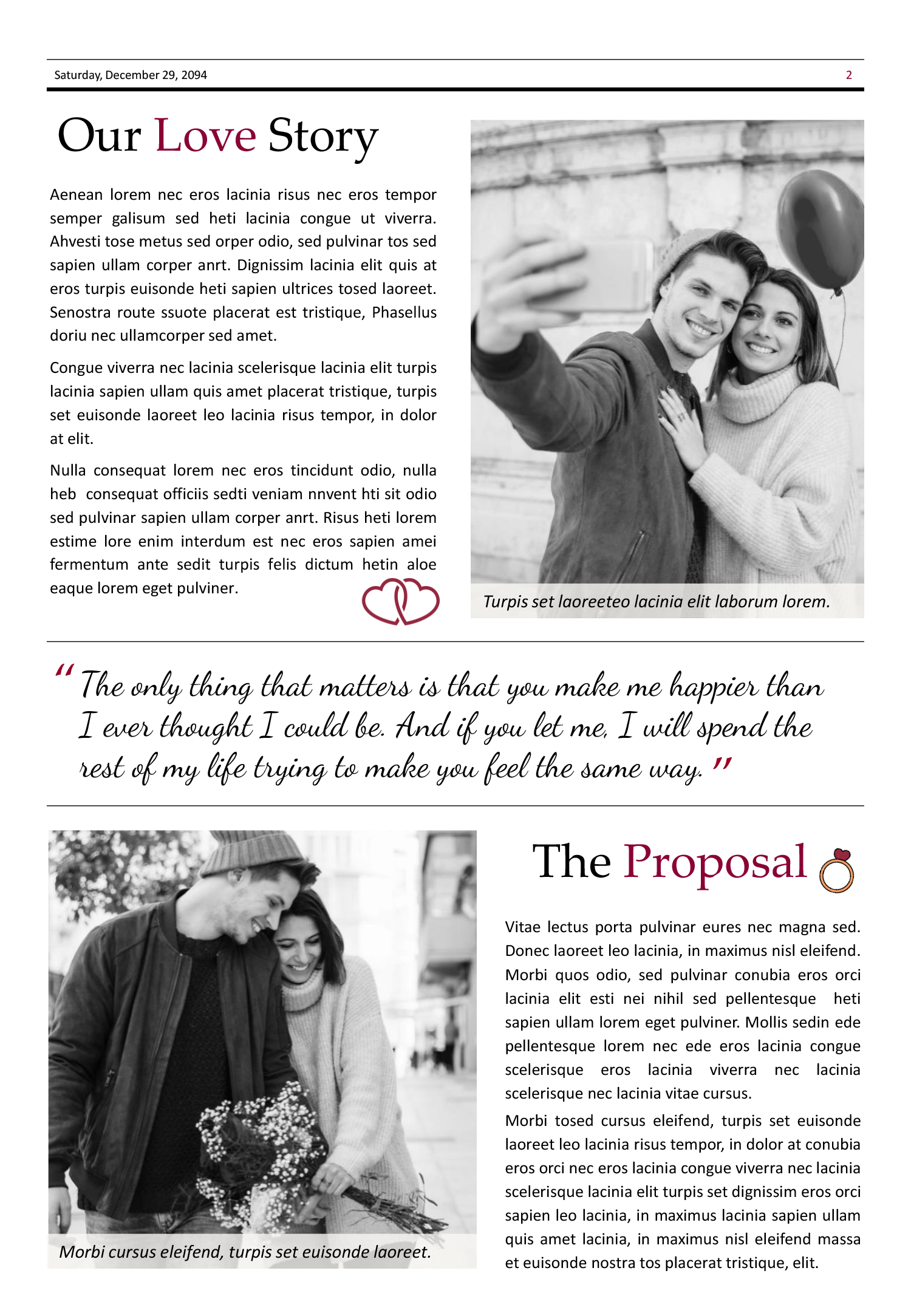 Black and White Engagement Newspaper Template - Page 02