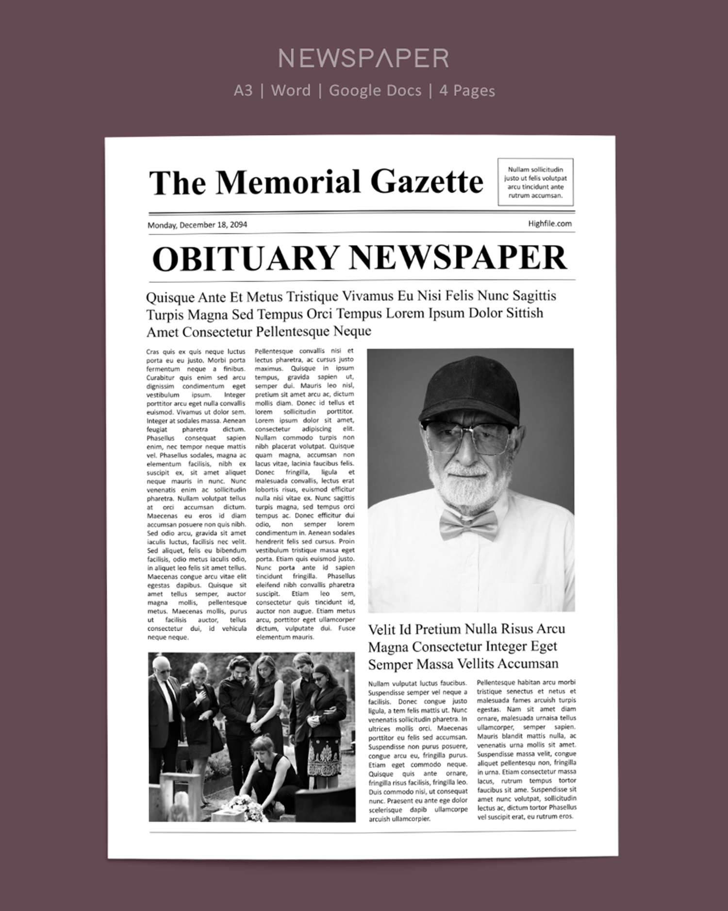 Black and White Obituary Newspaper Template - Word, Google Docs