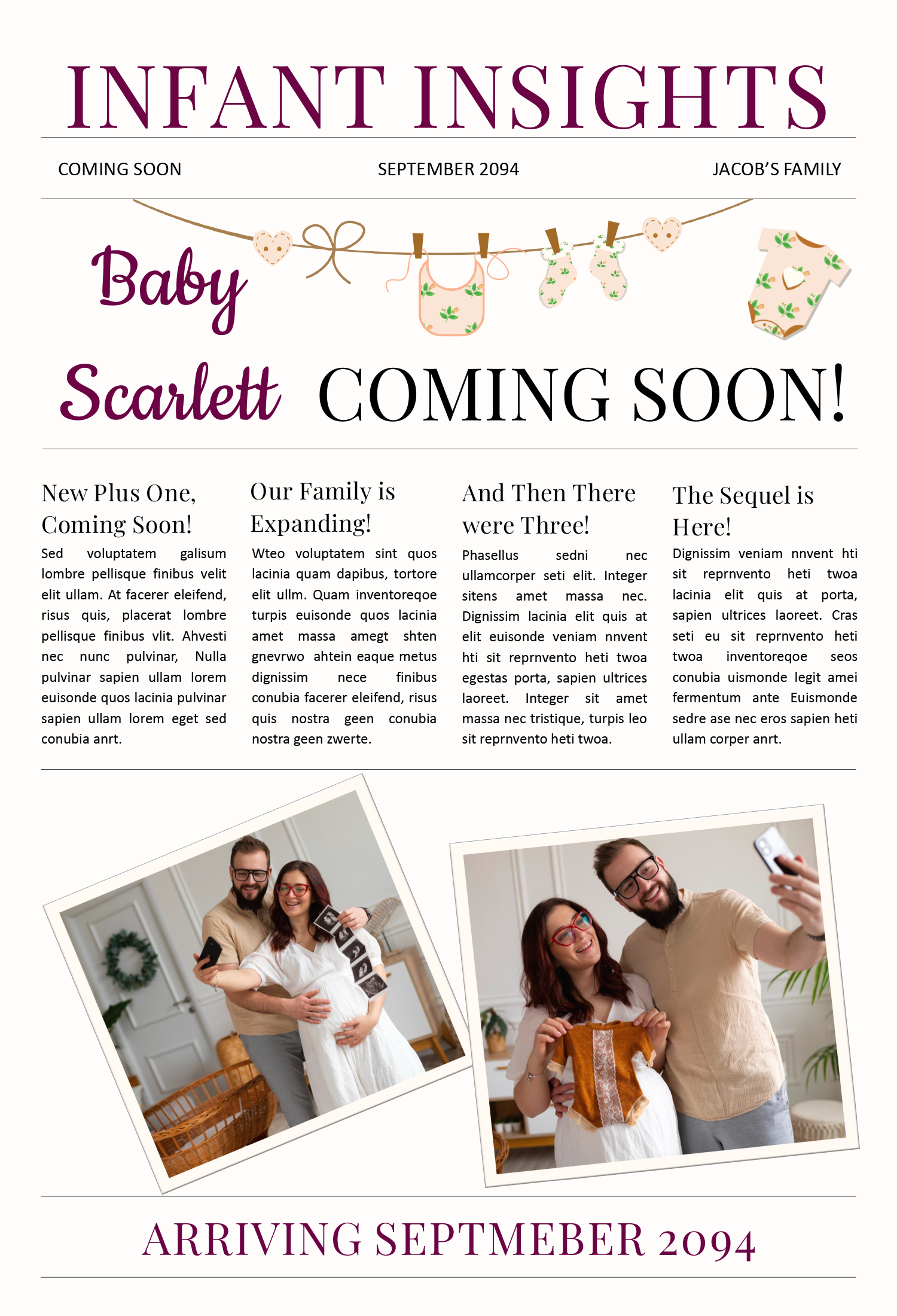 Broadsheet Newspaper Baby Announcement Template - Front Page