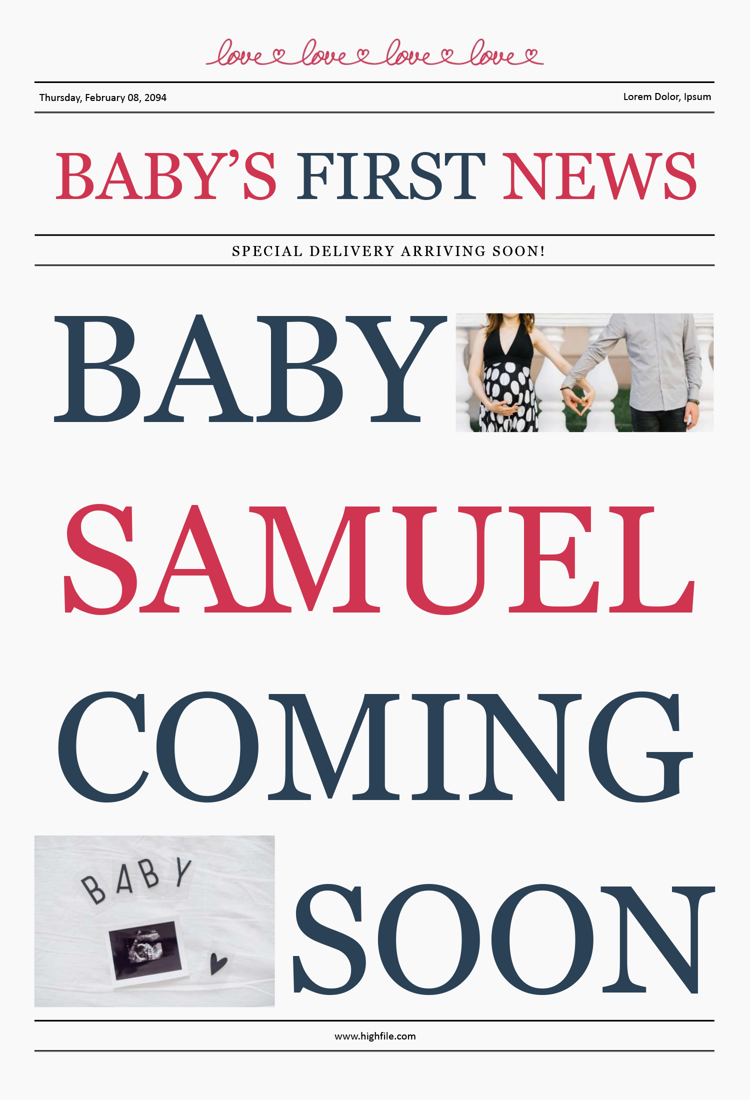 Broadsheet Pregnancy Announcement Newspaper - Front Page
