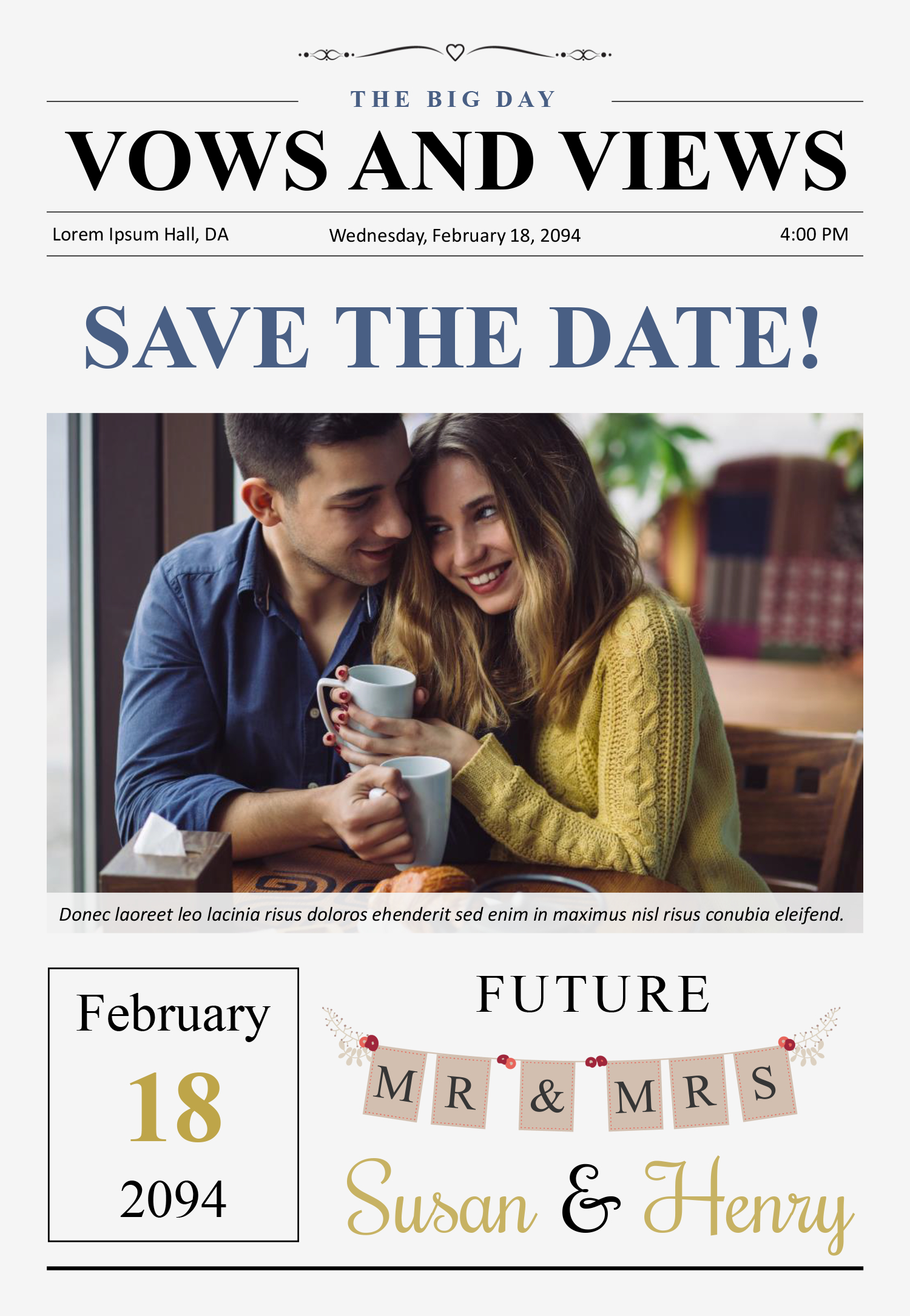 Classic Engagement Newspaper Template - Front Page
