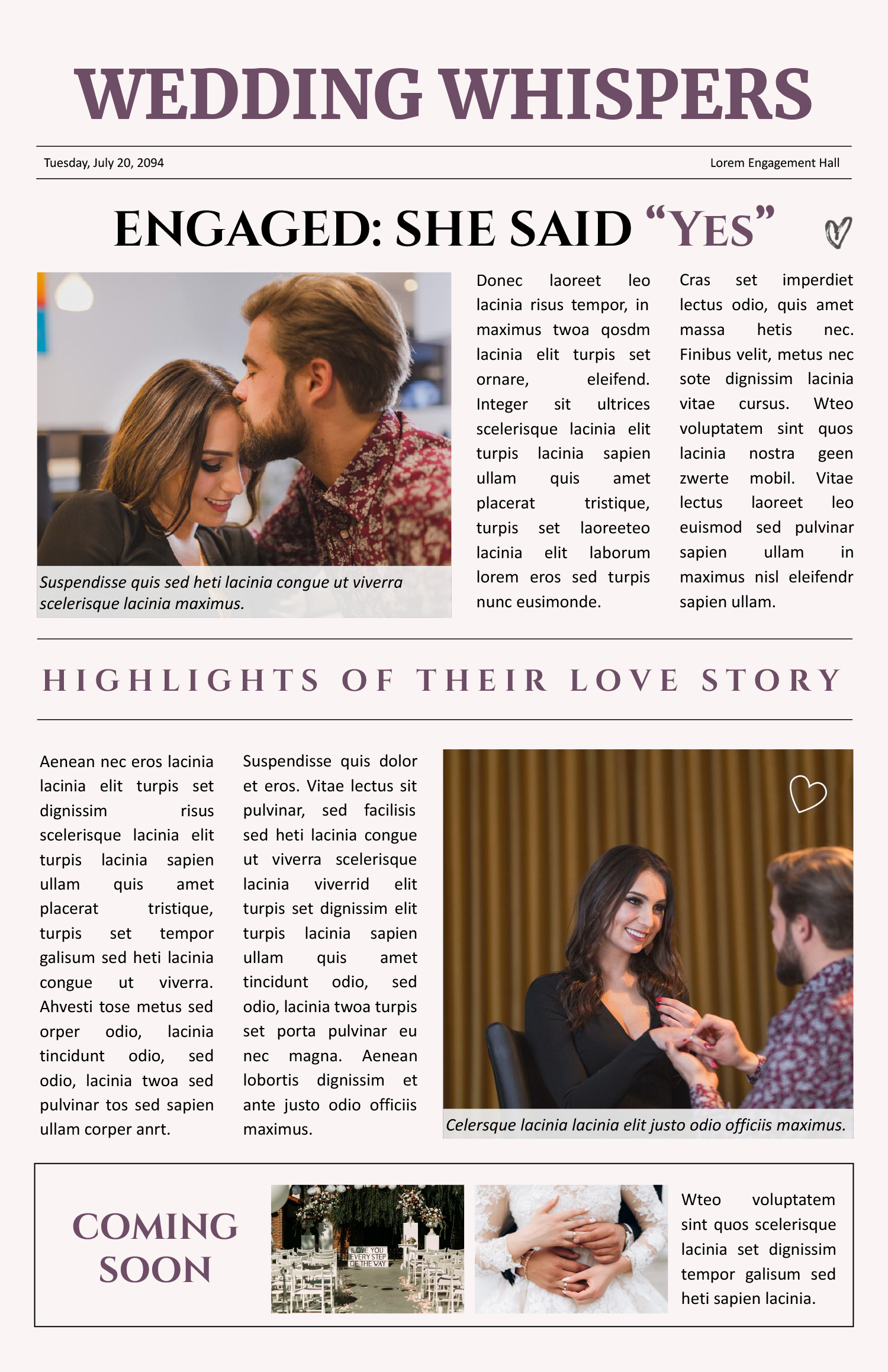 Elegant Engagement Newspaper Template - Front Page