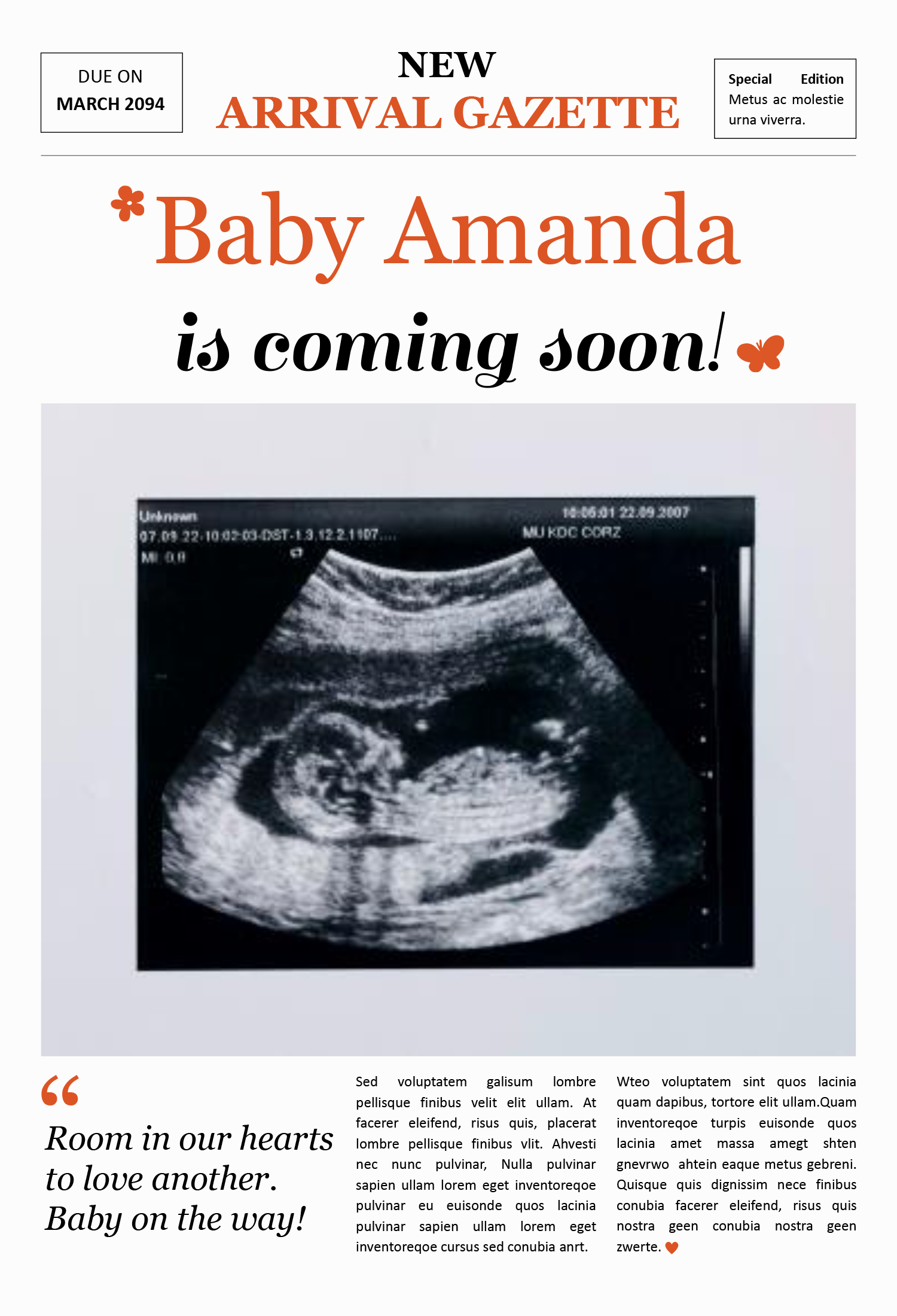 Large Newspaper-Baby Announcement Template - Front Page