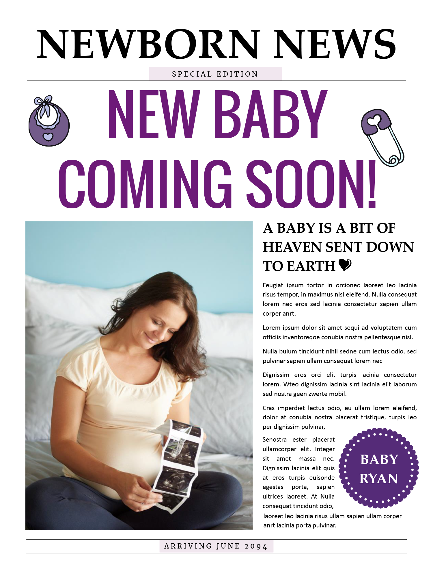 New Baby Announcement Newspaper Template - Front Page