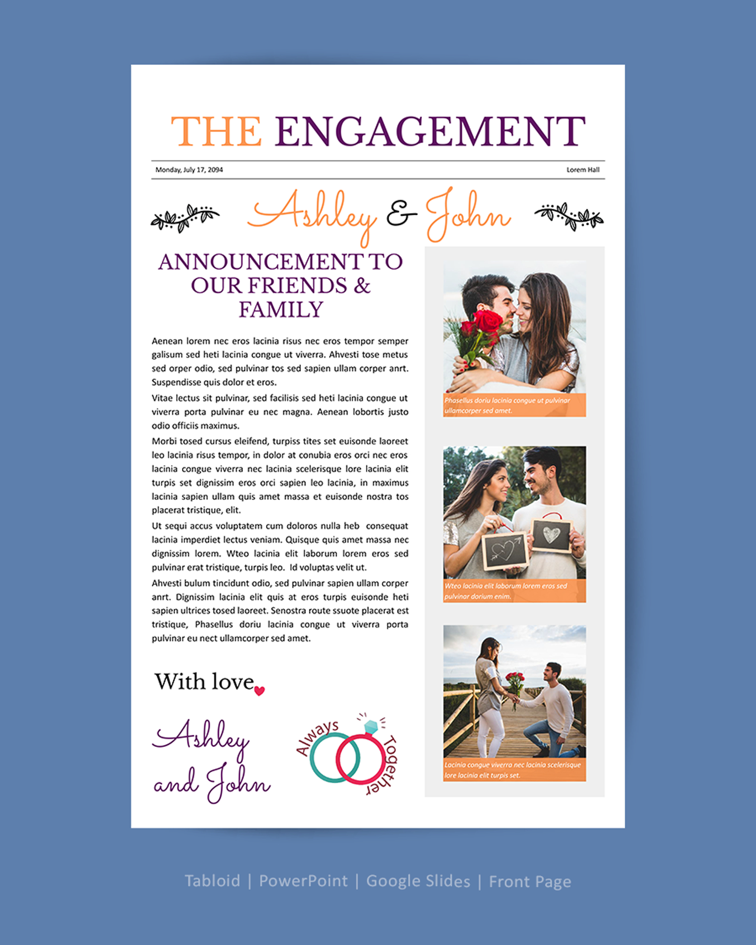 One Page Engagement Newspaper Template - PowerPoint, Google Slides