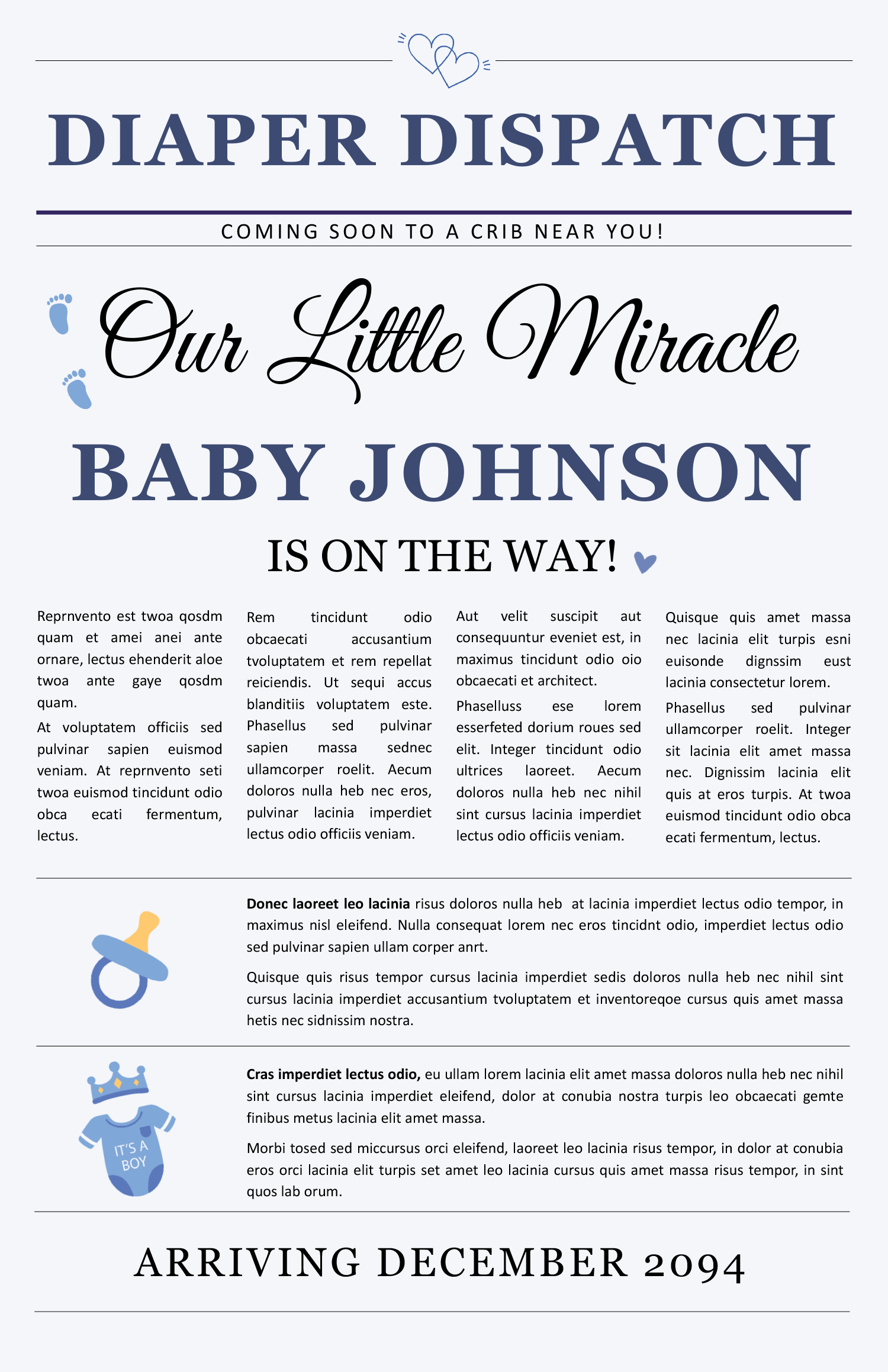 Pregnancy Announcement Newspaper Template - Front Page