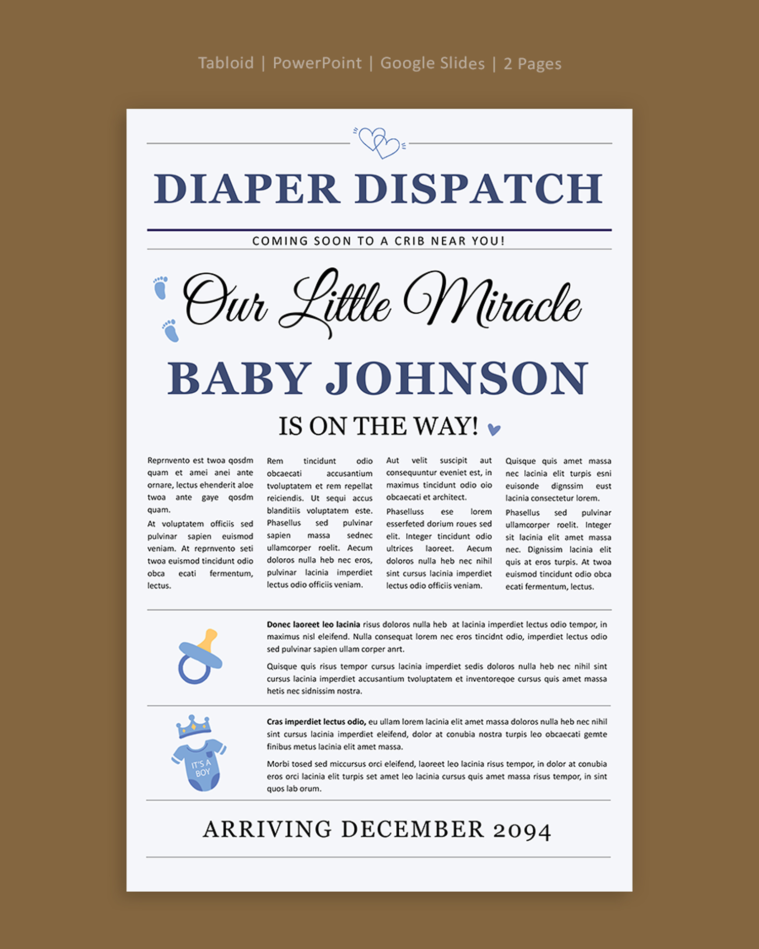 Pregnancy Announcement Newspaper Template - PowerPoint, Google Slides
