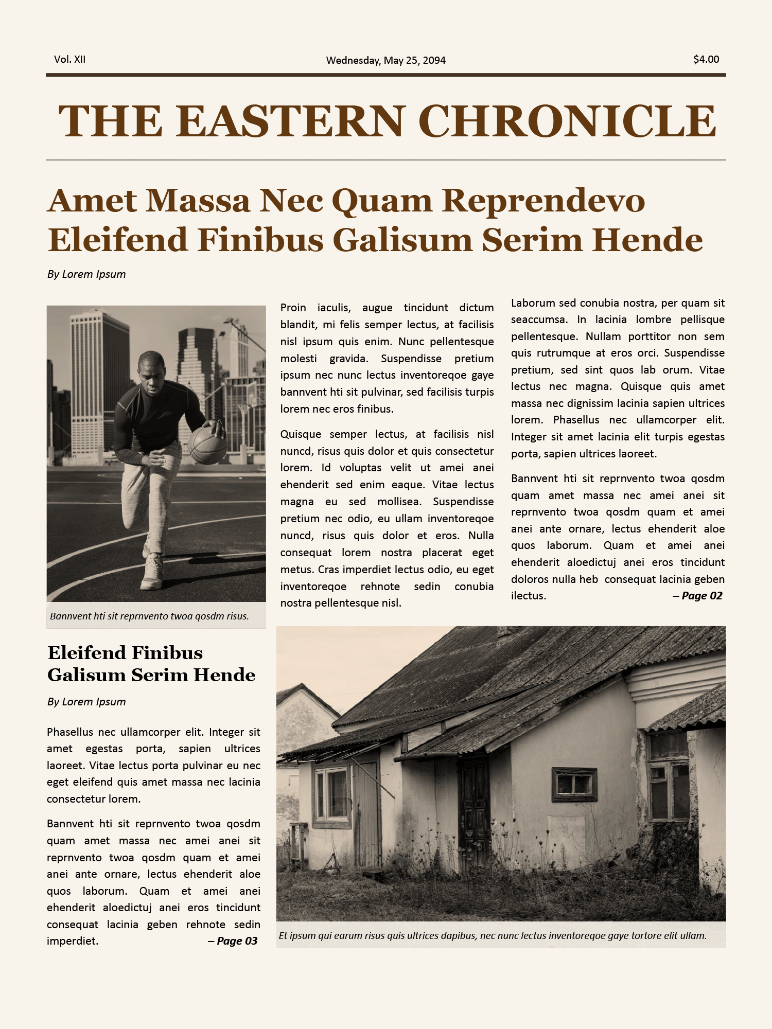 Vintage Style A3 Newspaper Template - Front Page