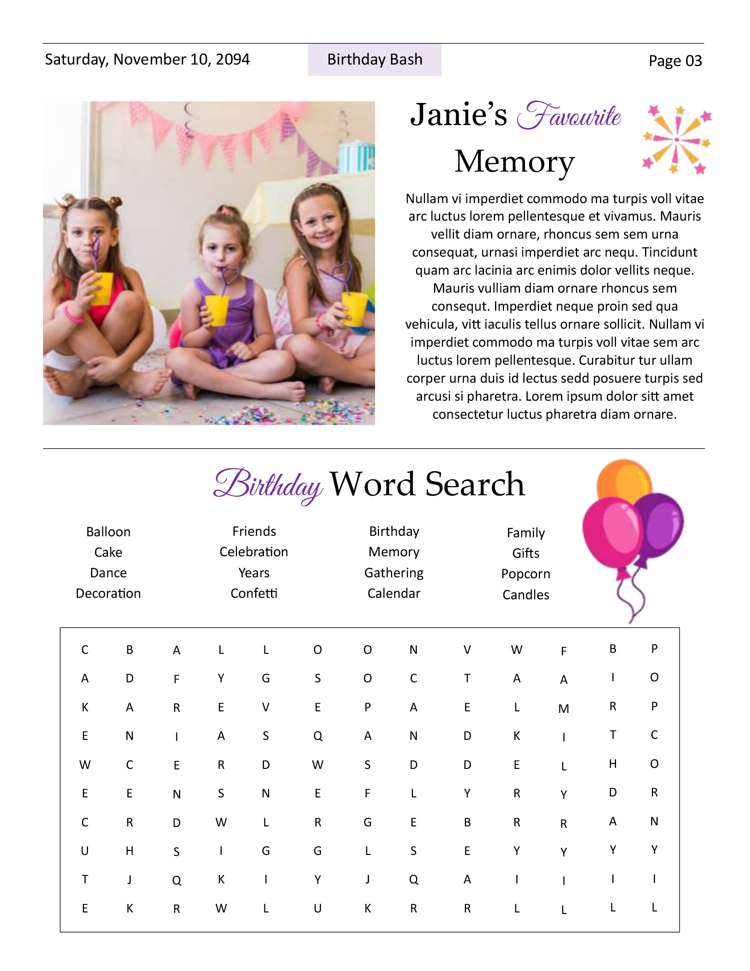 4 Page Birthday Celebration Newspaper Template - Page 03