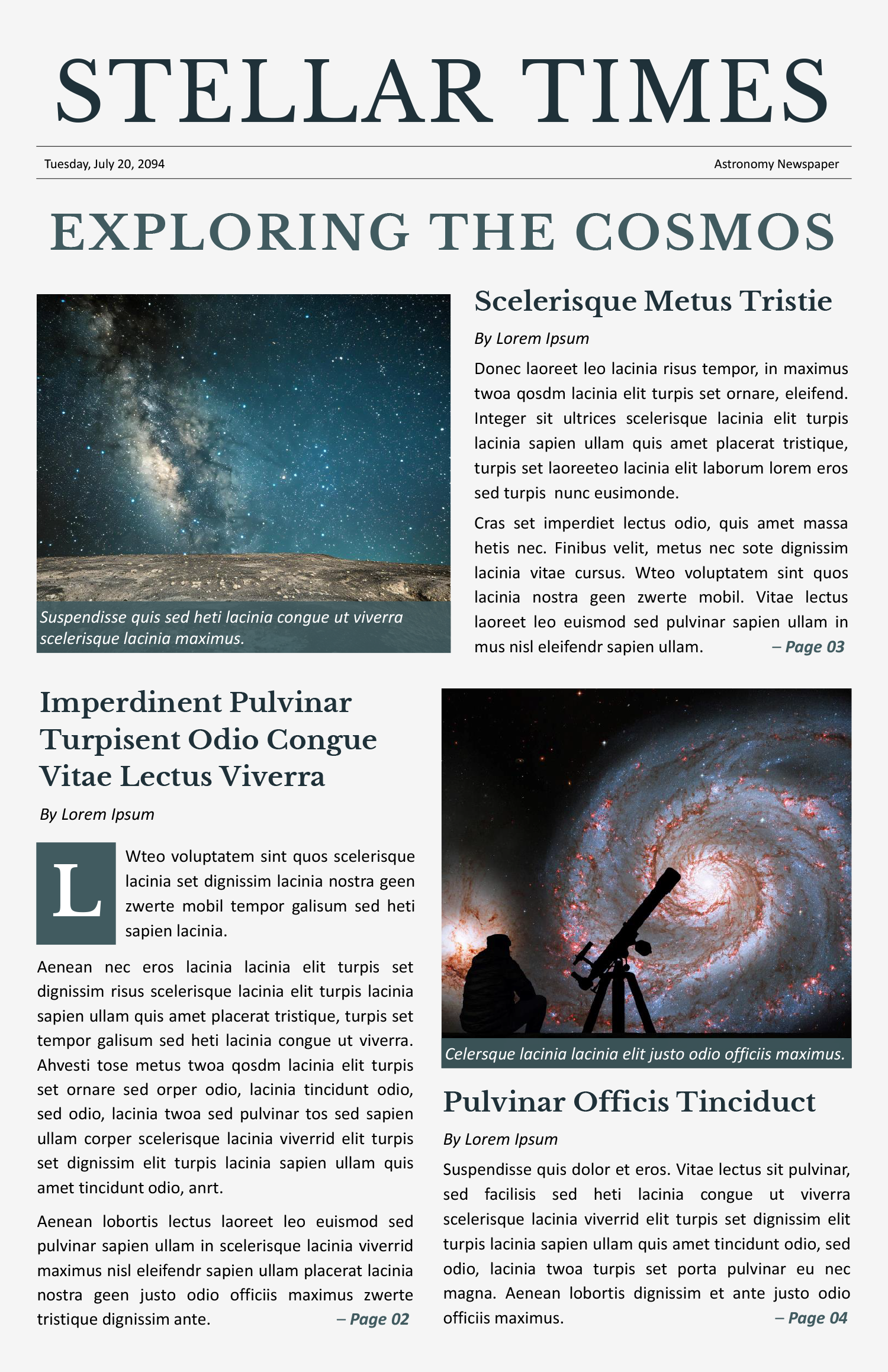 Astronomy Facts Newspaper Template - Front Page