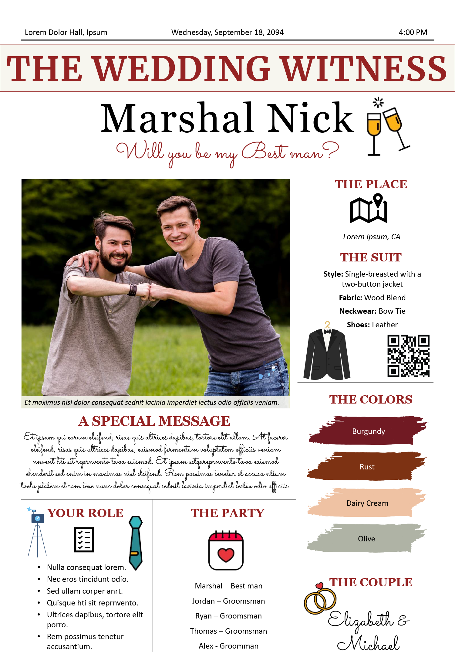 Best Man Proposal Newspaper Template - Front Page