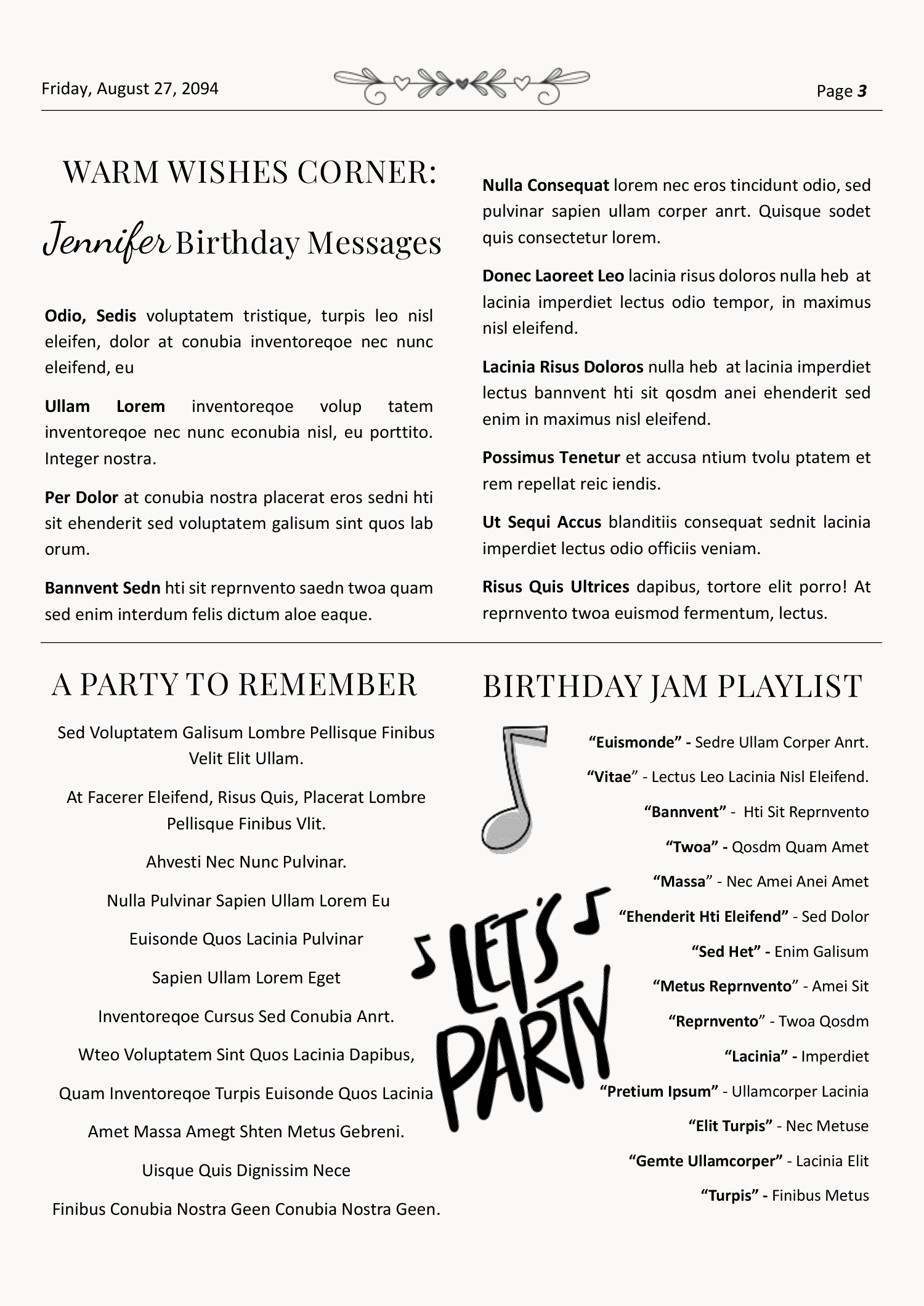 Black and White Birthday Newspaper Template - Page 03