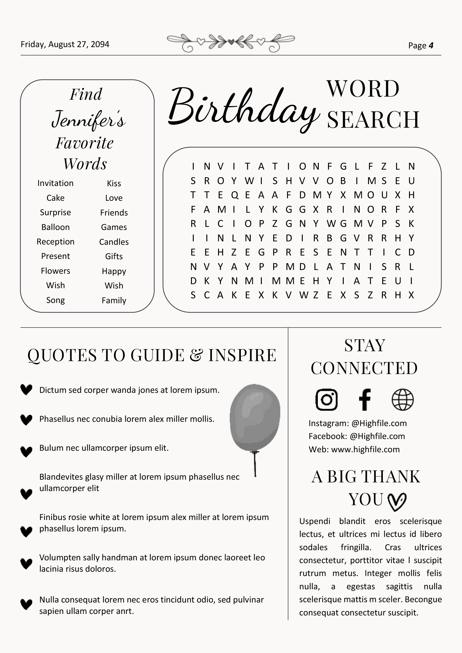 Black and White Birthday Newspaper Template - Page 04