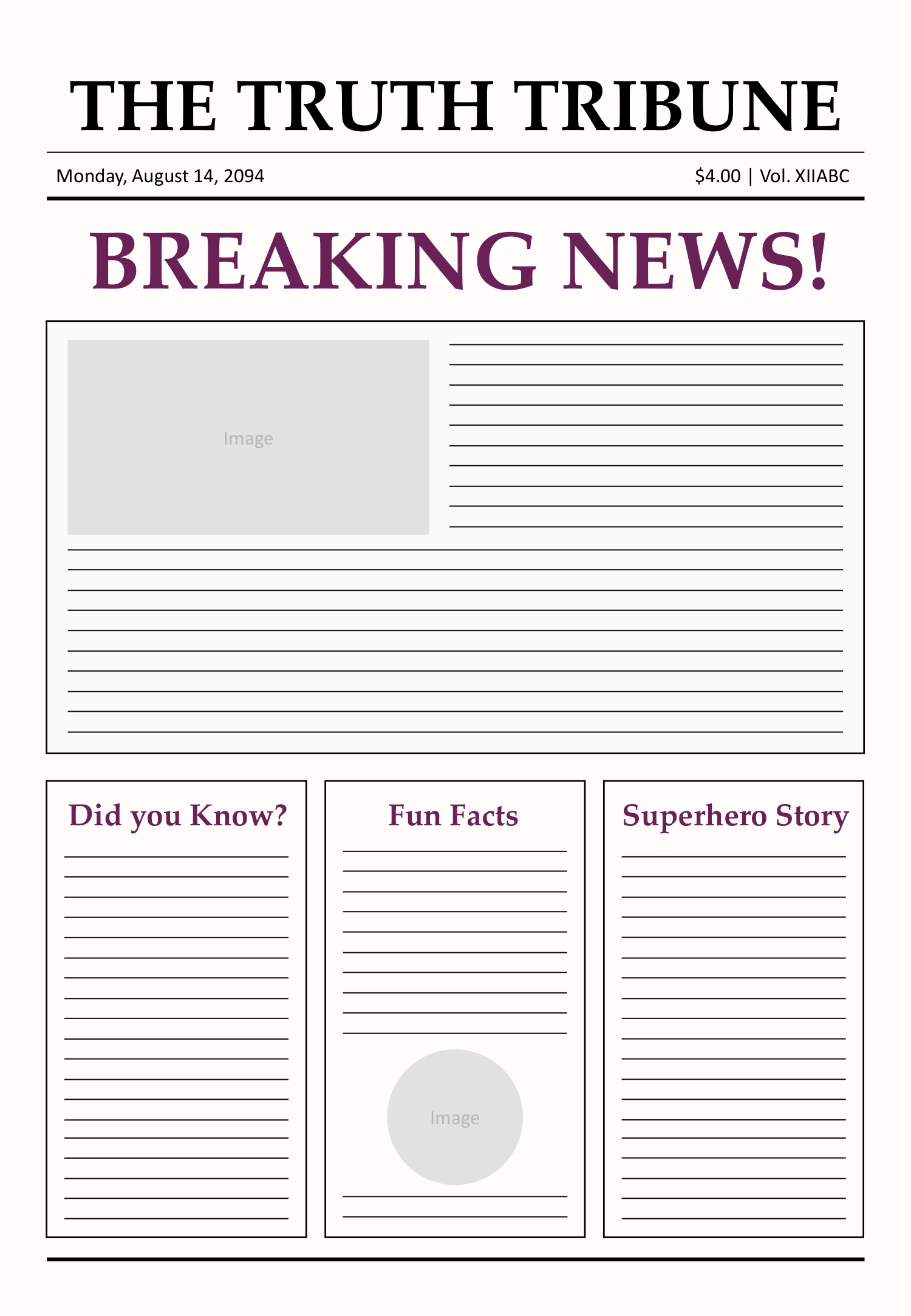 Blank A4 Newspaper Template - Front Page
