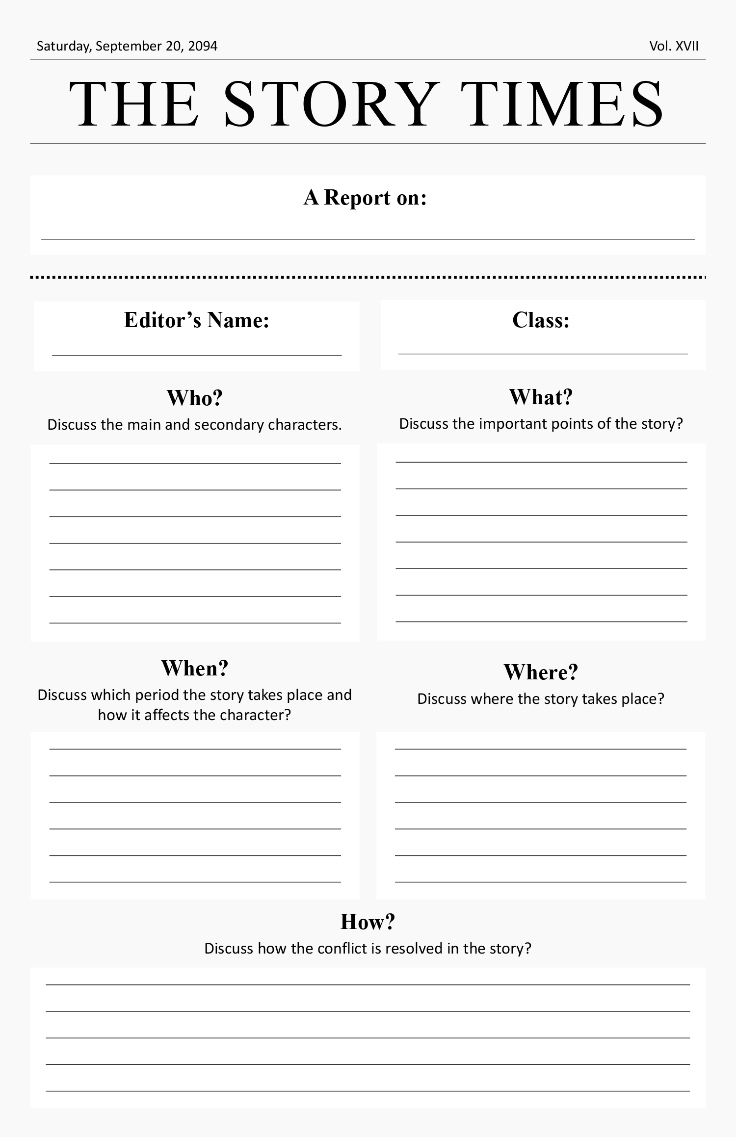 Blank Book Report Newspaper Template - Front Page