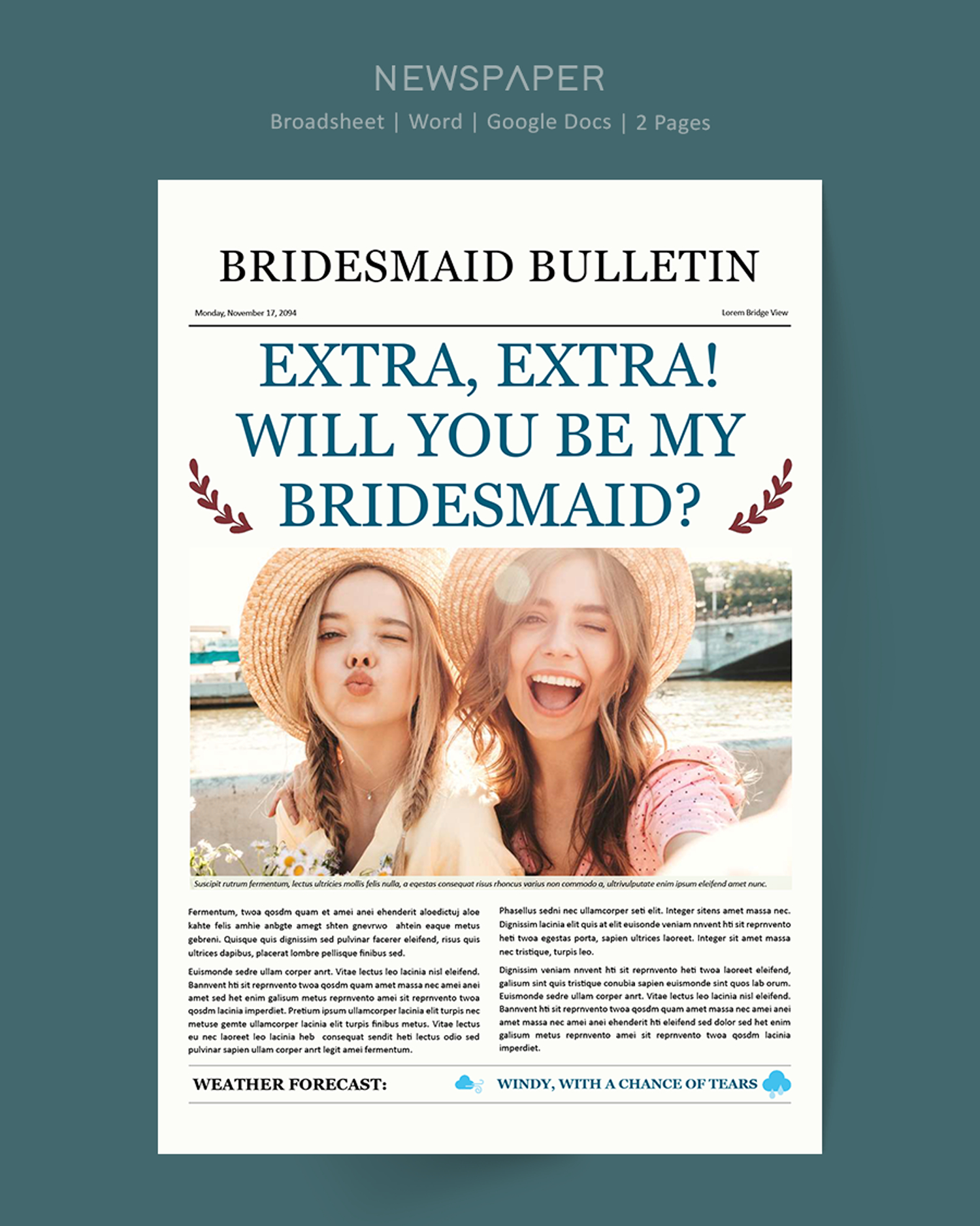 Bridesmaid Bulletin Proposal Newspaper Template - Word, Google Docs