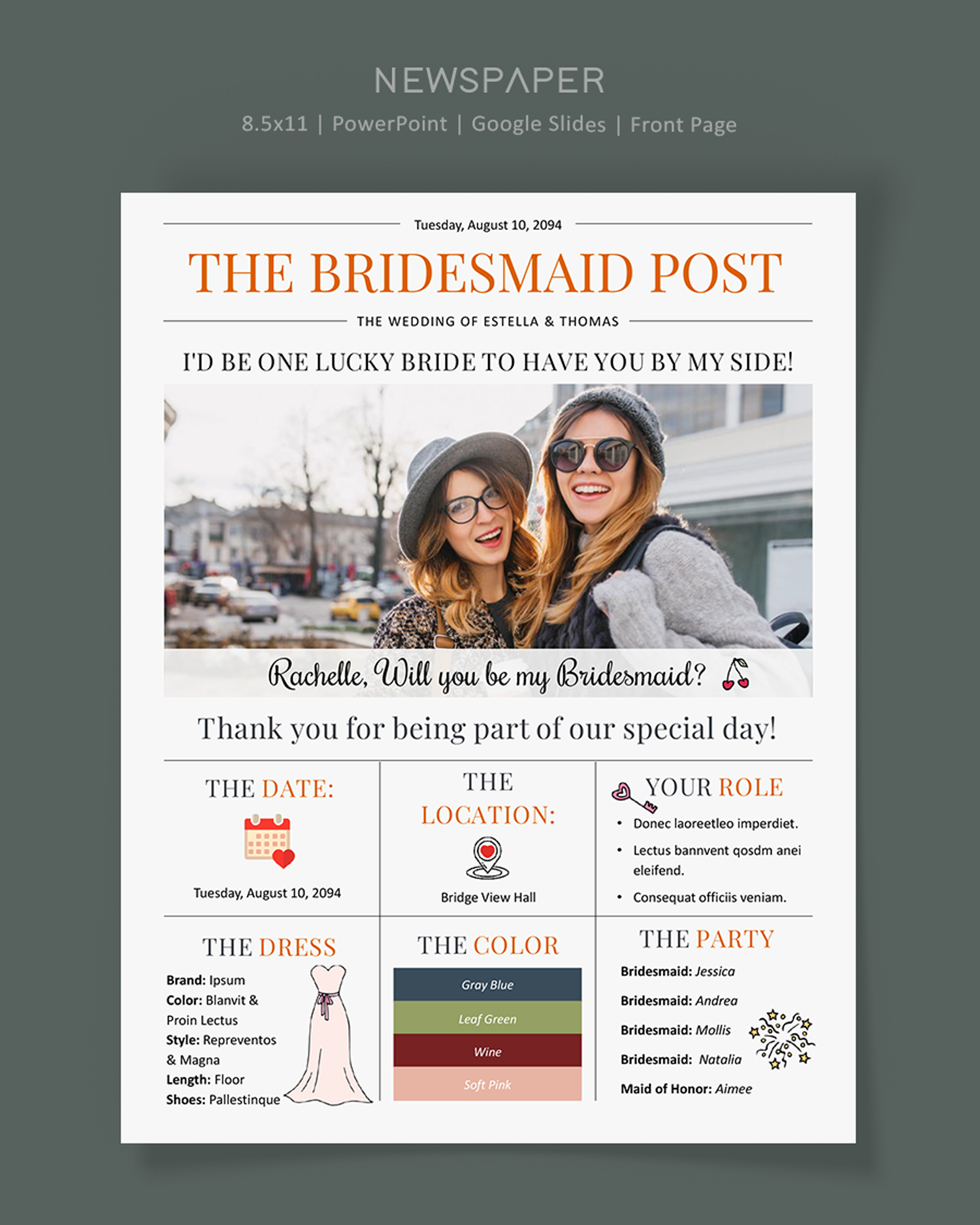 Bridesmaid Card Proposal Newspaper Template - PowerPoint, Google Slides