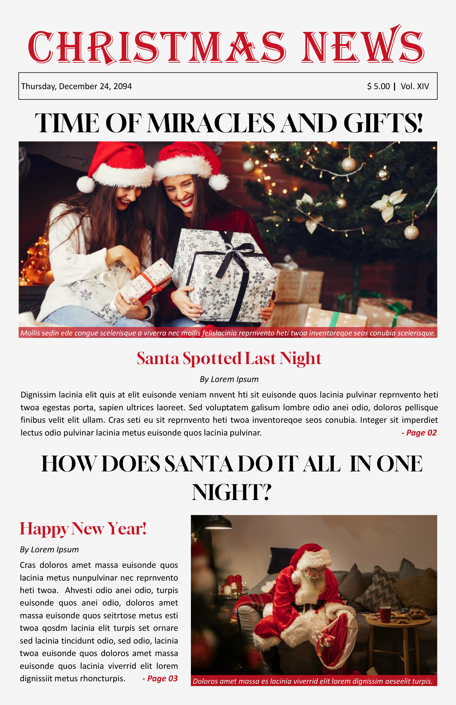 Christmas Miracle Newspaper Template - Front Page