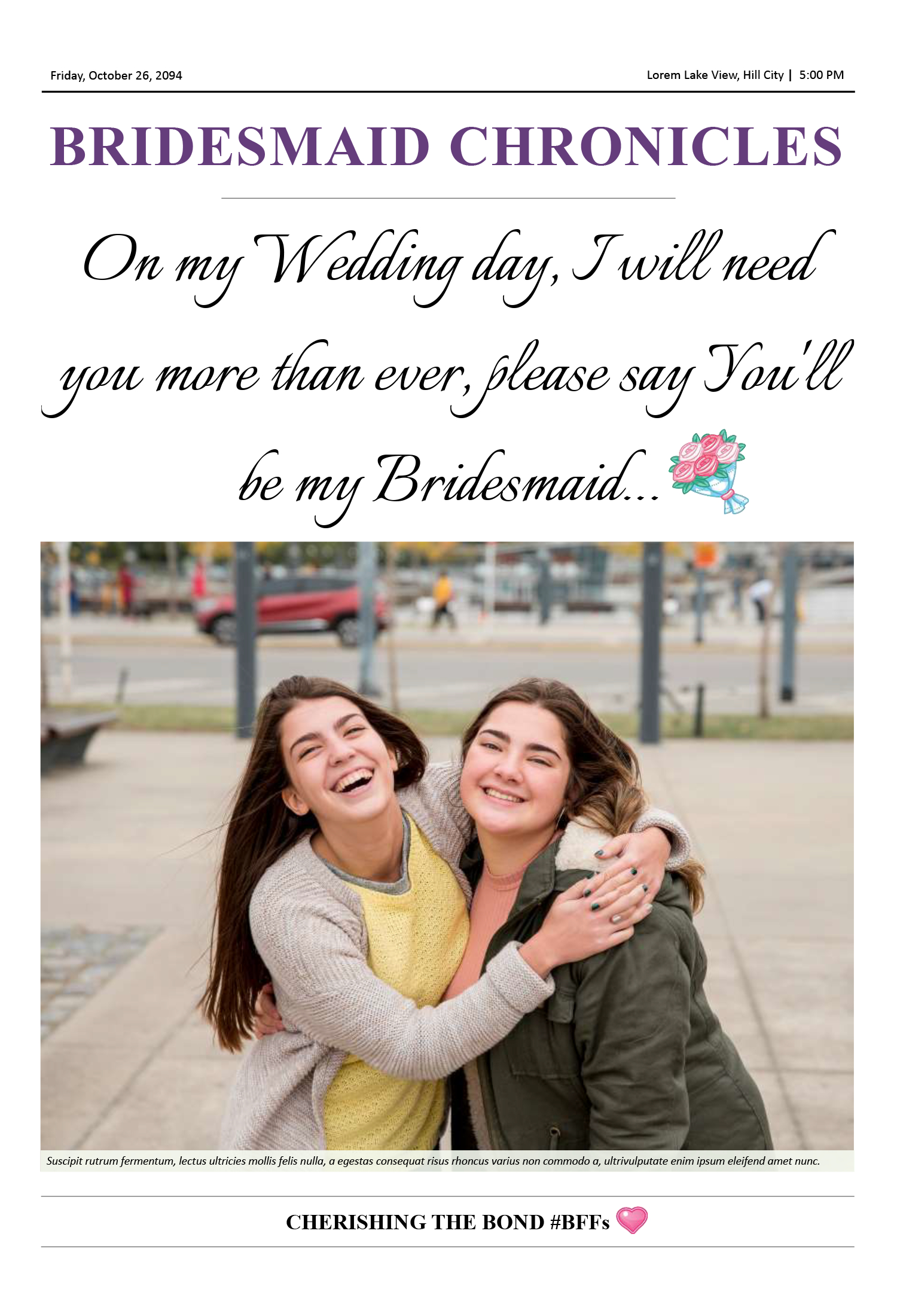 Classic Bridesmaid Proposal Newspaper Template - Front Page