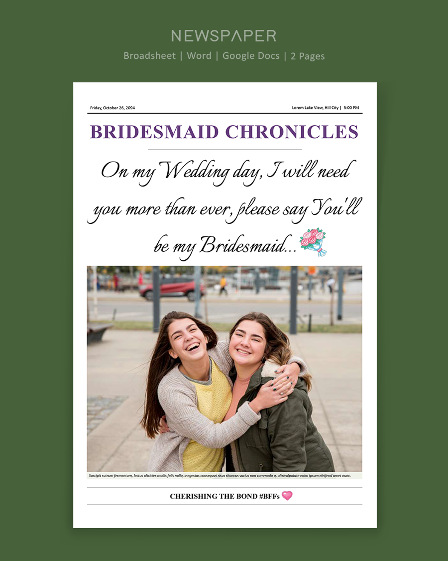 Classic Bridesmaid Proposal Newspaper Template - Word, Google Docs
