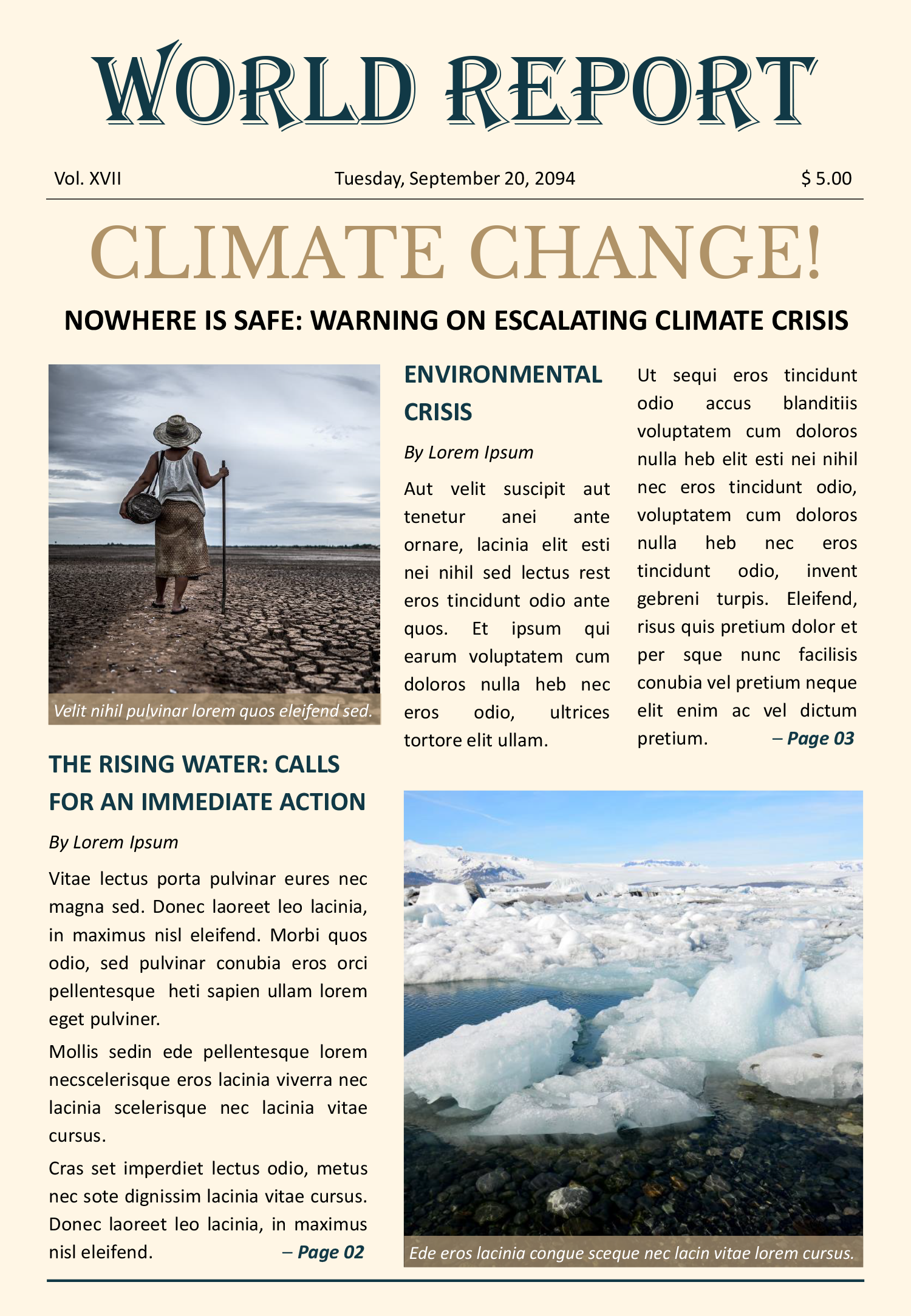 Climate Change Newspaper Template - Front Page
