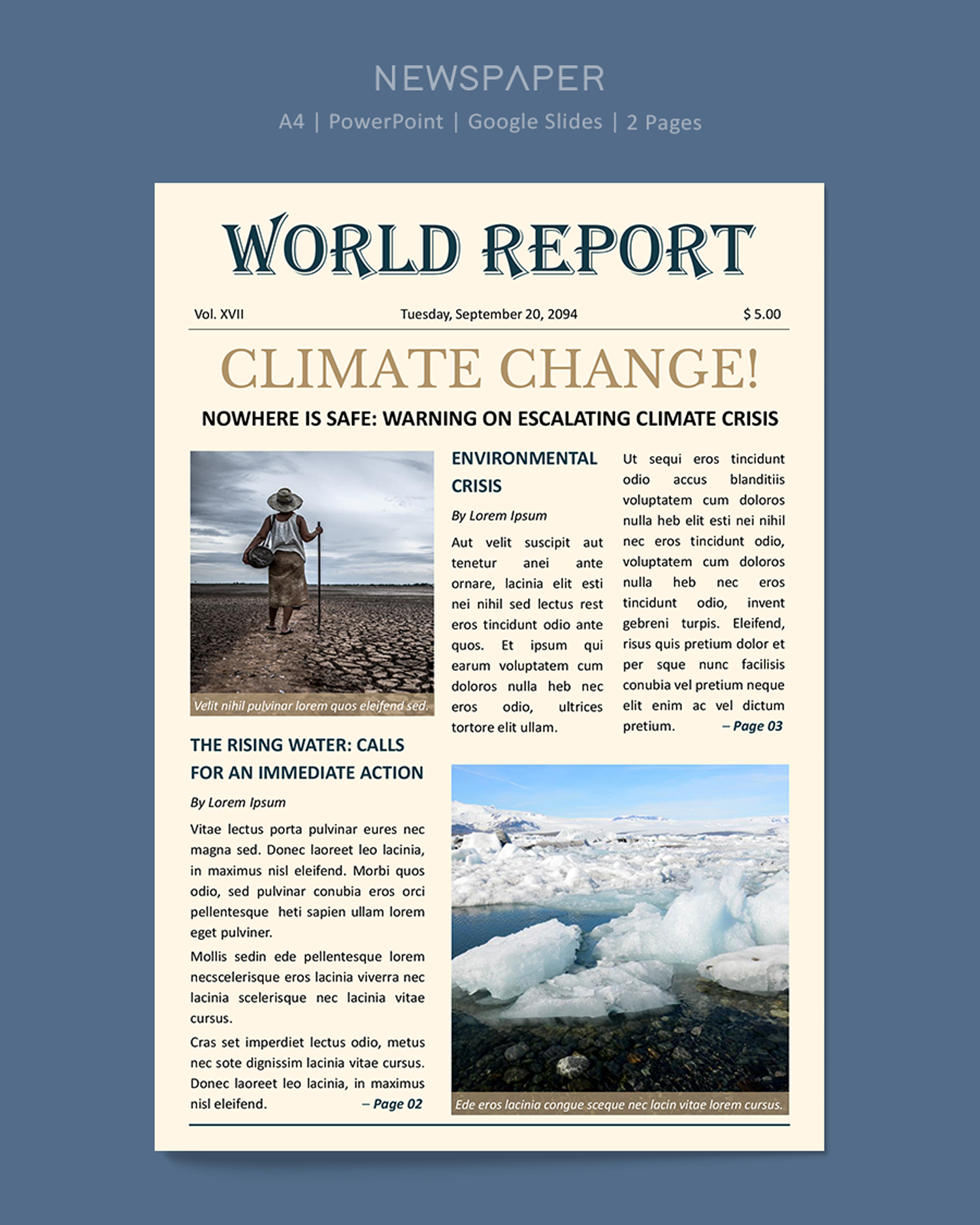 Climate Change Newspaper Template - PowerPoint, Google Slides