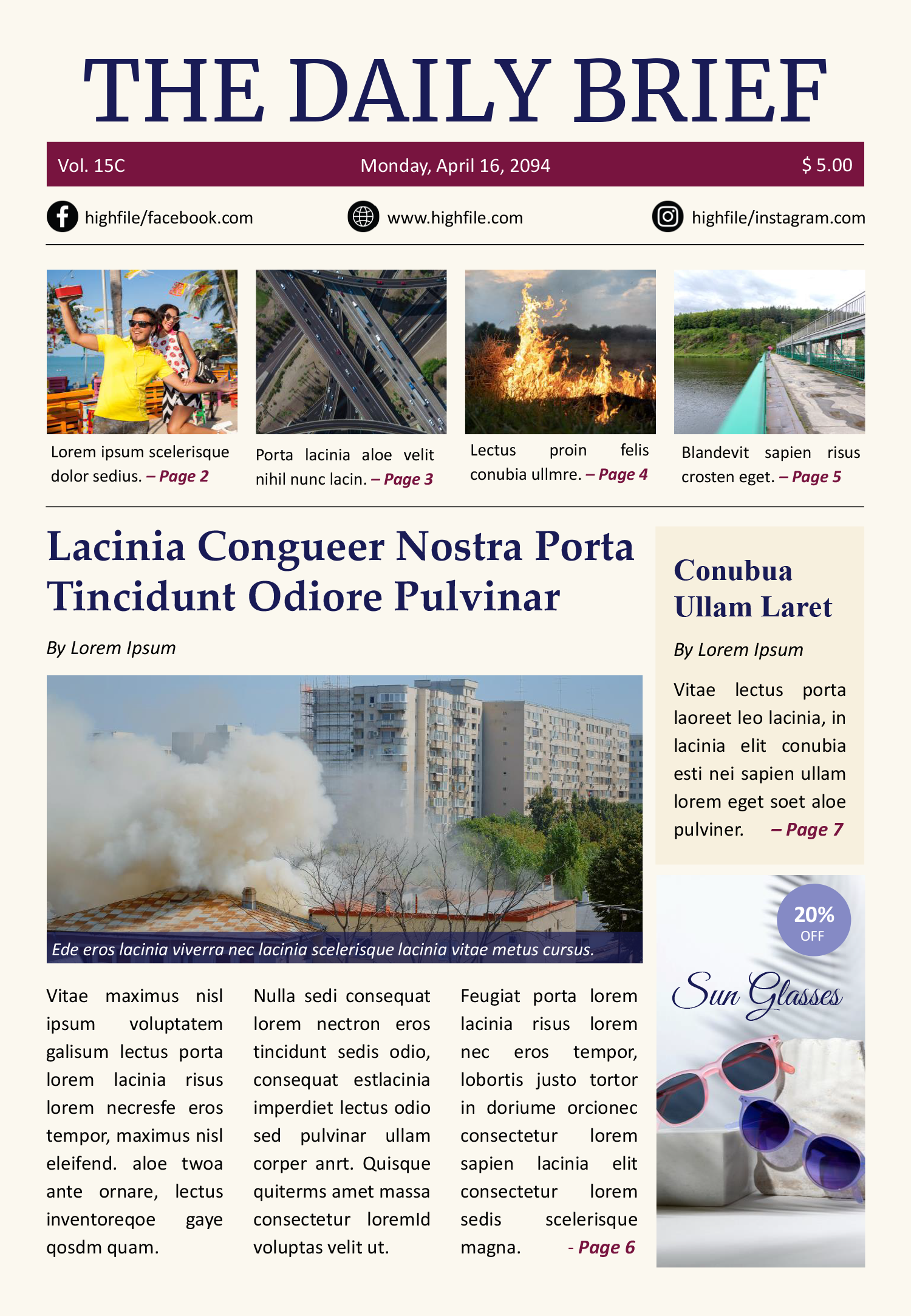 Corporate A4 Newspaper Template - Front Page