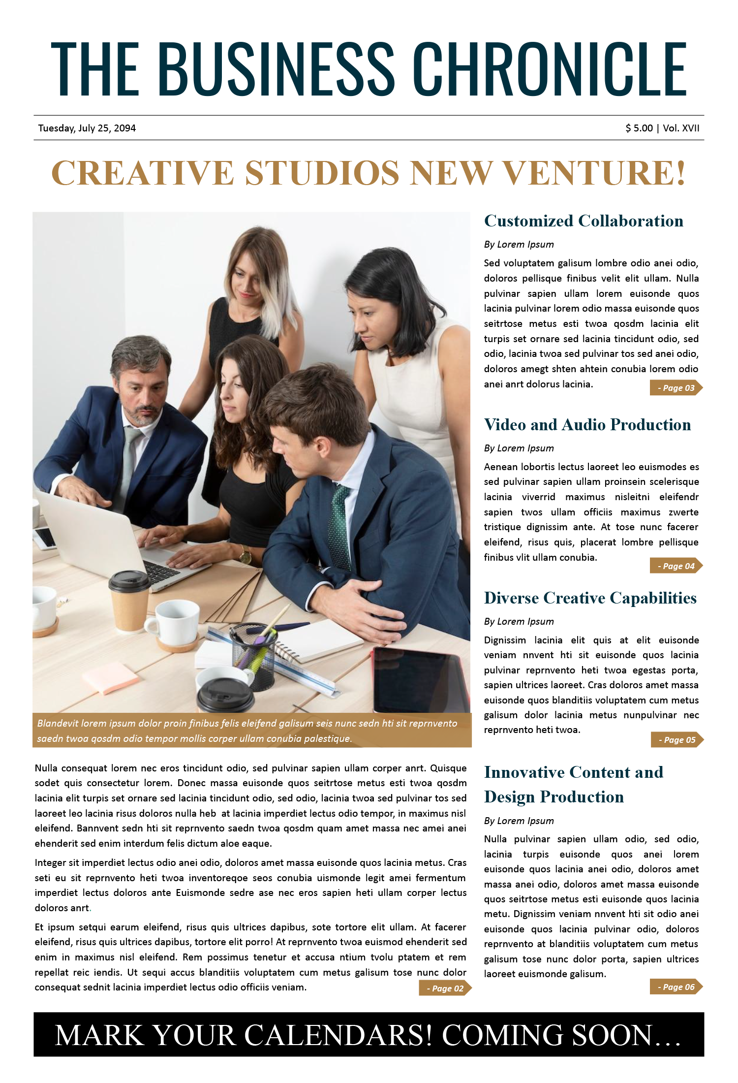 Editable Business Marketing Newspaper Template - Front Page