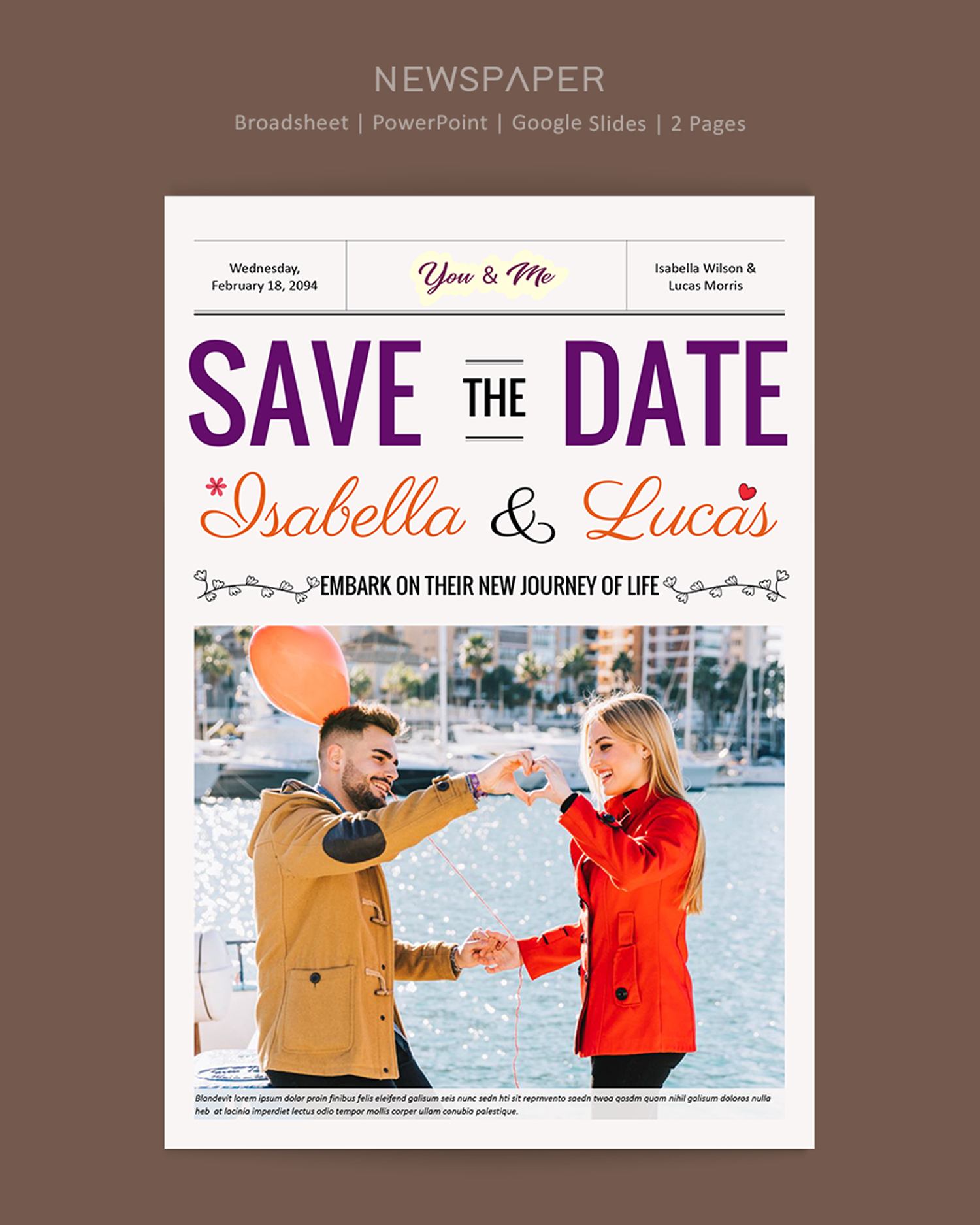 Elegant Save The Date Newspaper Template - PowerPoint, Google Docs