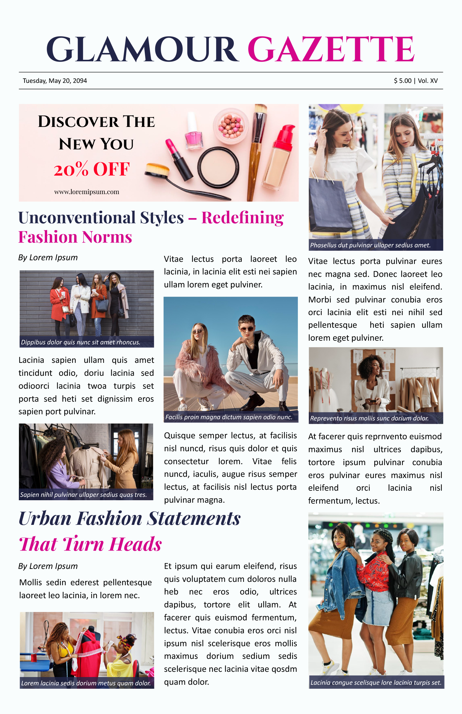 Fashion Trends Newspaper Template - Front Page