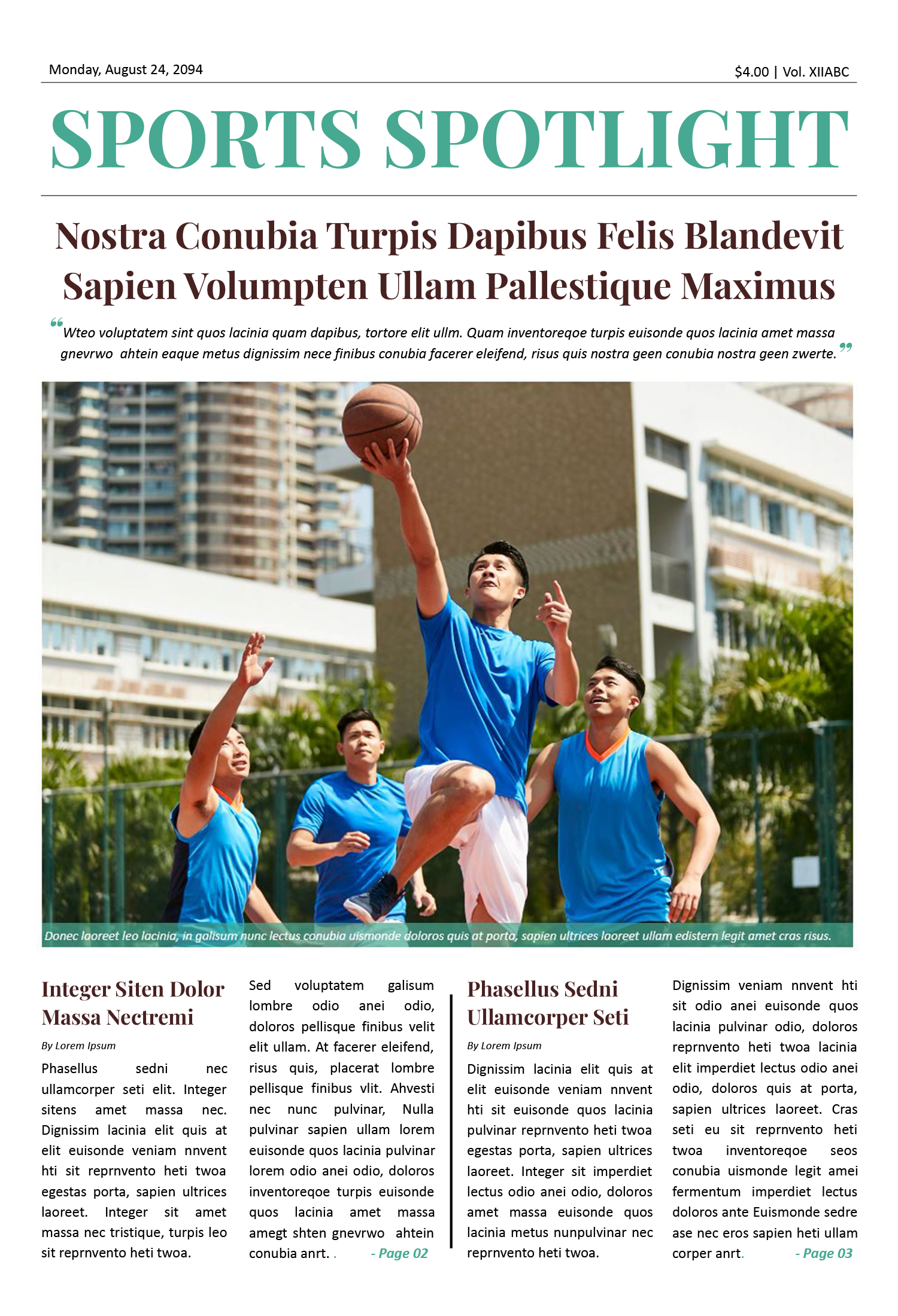 High School Sports Newspaper Template - Front Page