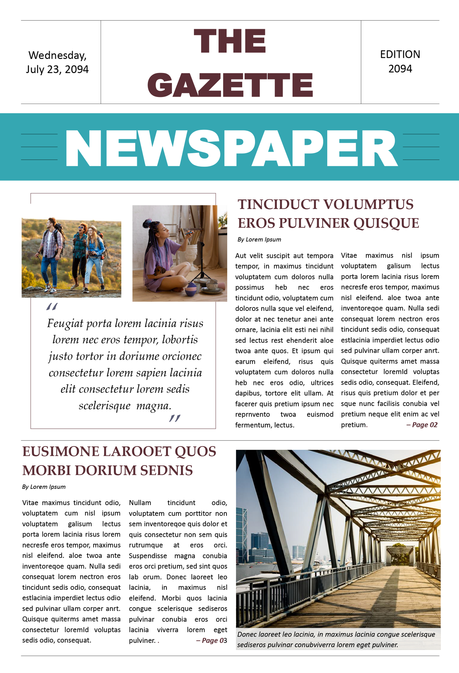 Modern-Aesthetic Broadsheet Newspaper Template - Front Page