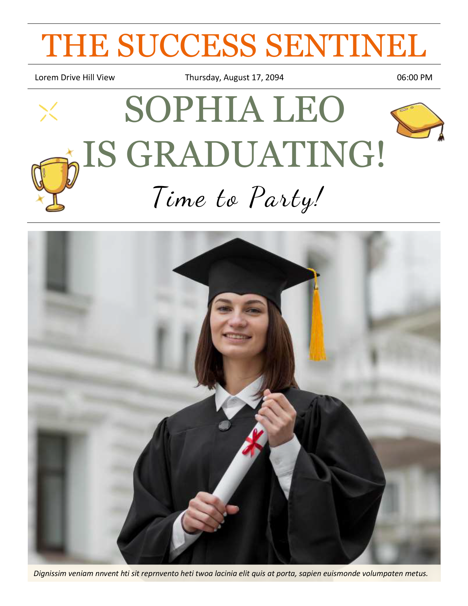 Modern Graduation Announcement Newspaper Template - Front Page