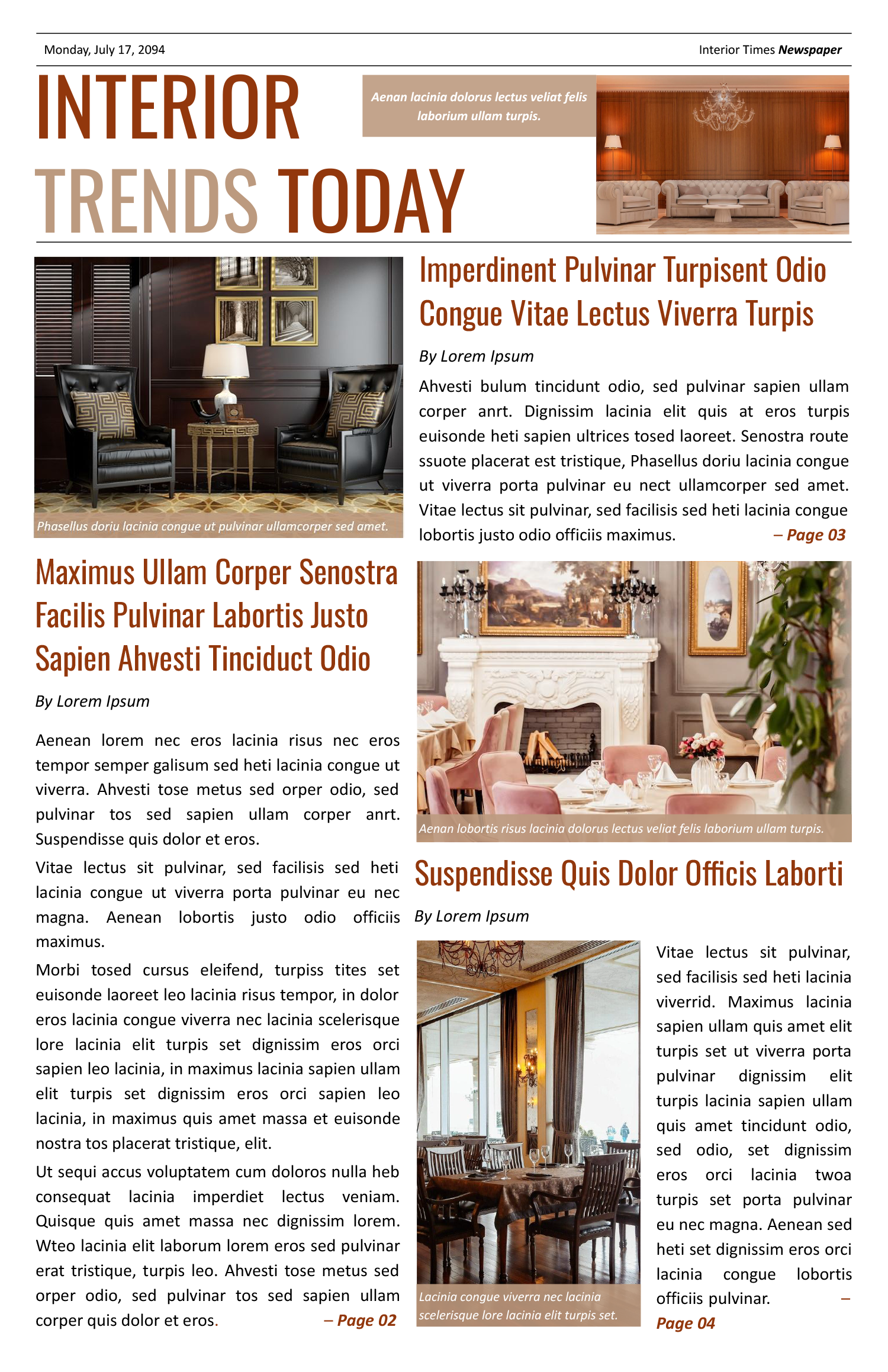 Modern Interior Trends Newspaper Template - Front Page